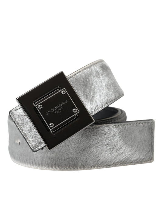 Dolce & Gabbana Silver Leather Square Metal Buckle Belt - Arichezz.store