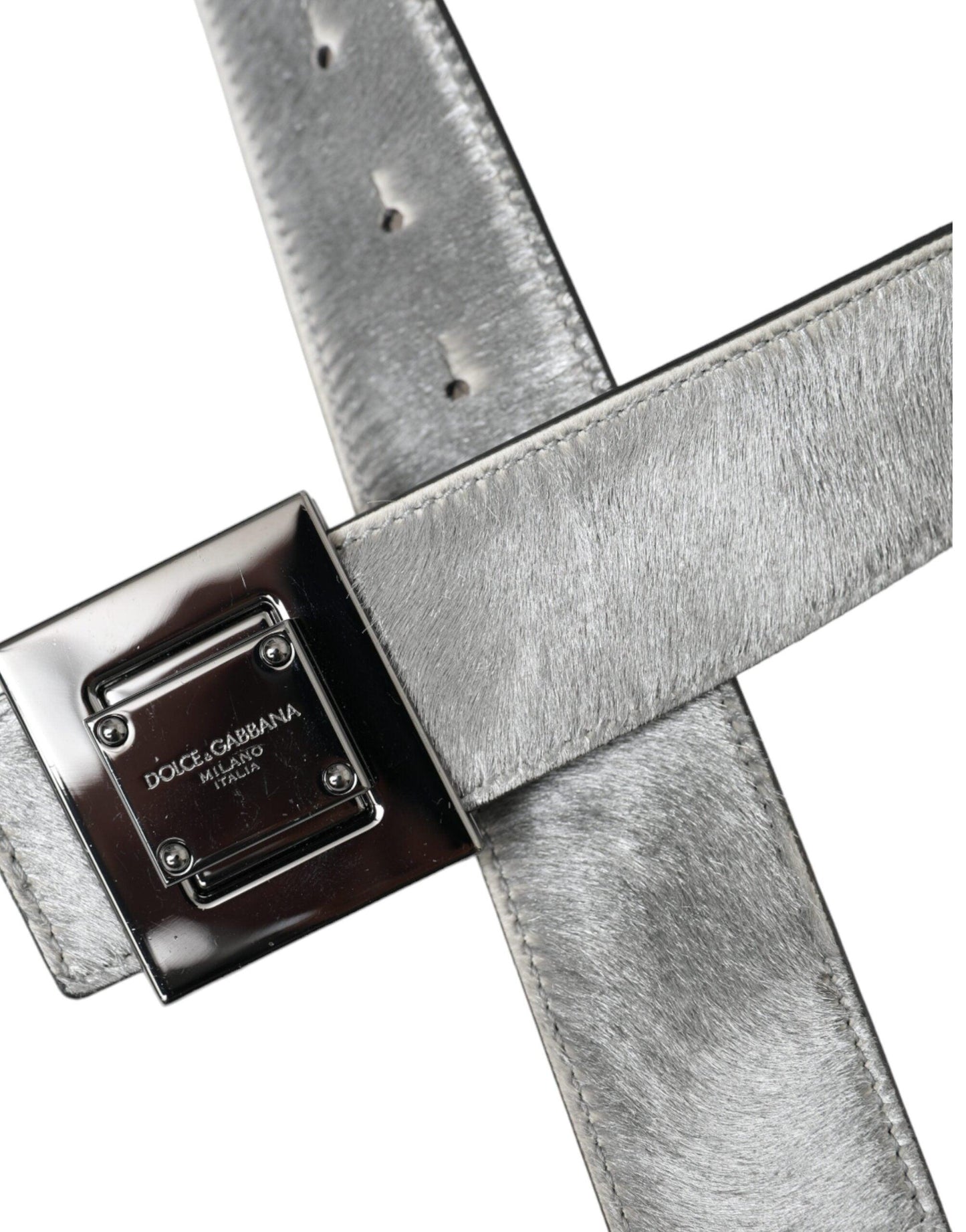 Dolce & Gabbana Silver Leather Square Metal Buckle Belt - Arichezz.store