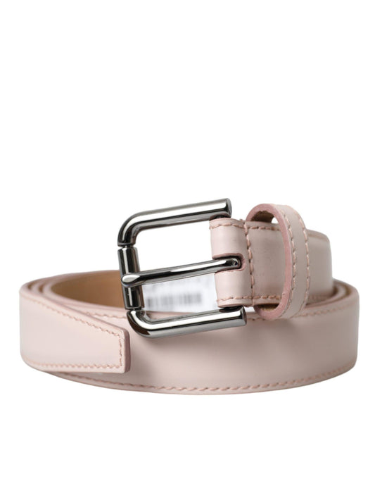 Dolce & Gabbana Light Pink Leather Silver Metal Buckle Belt - Arichezz.store