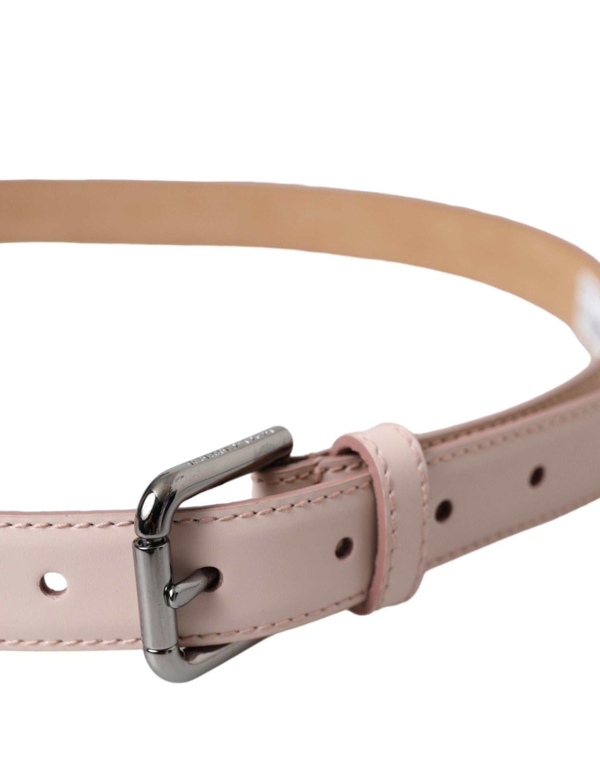 Dolce & Gabbana Light Pink Leather Silver Metal Buckle Belt - Arichezz.store