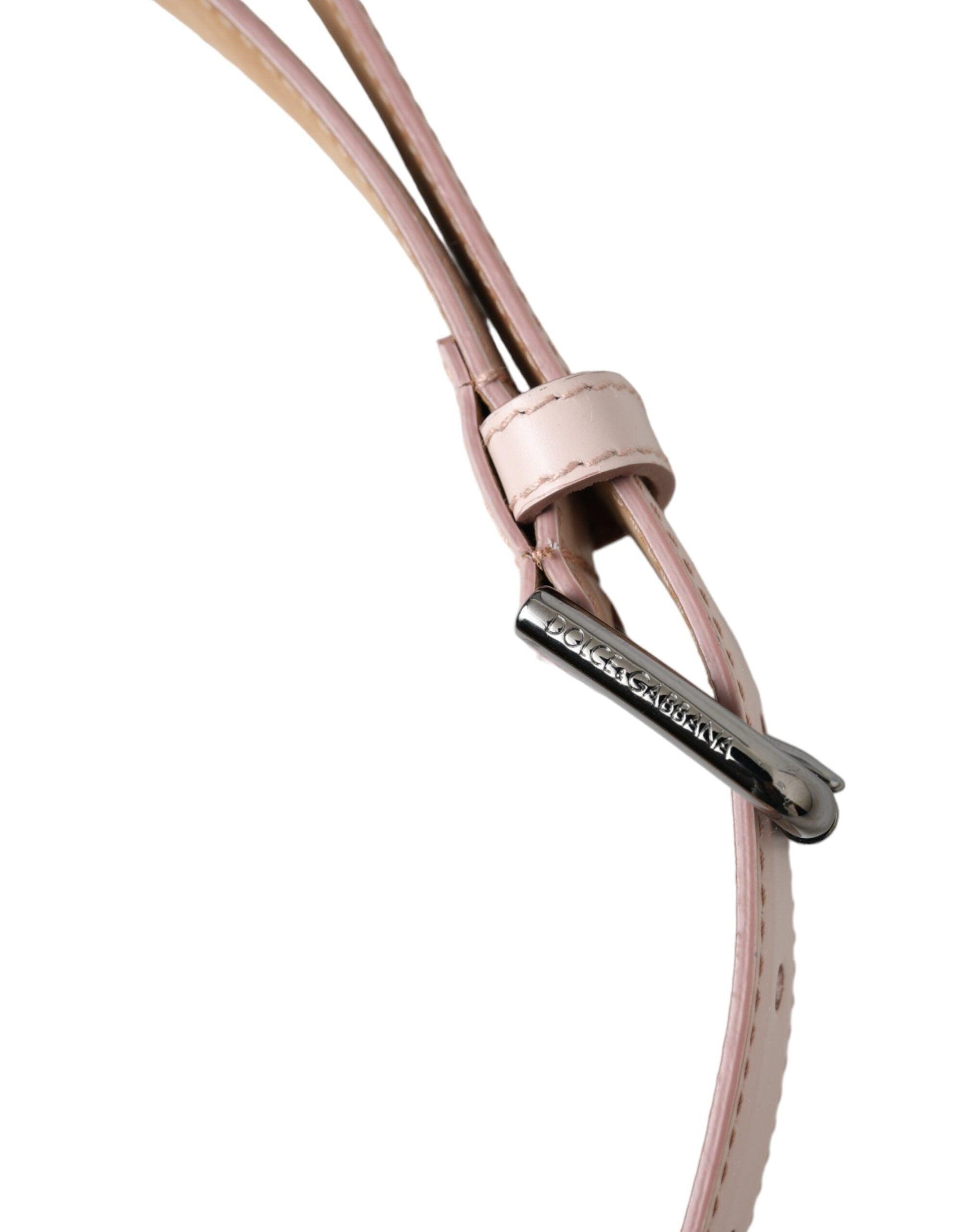 Dolce & Gabbana Light Pink Leather Silver Metal Buckle Belt - Arichezz.store