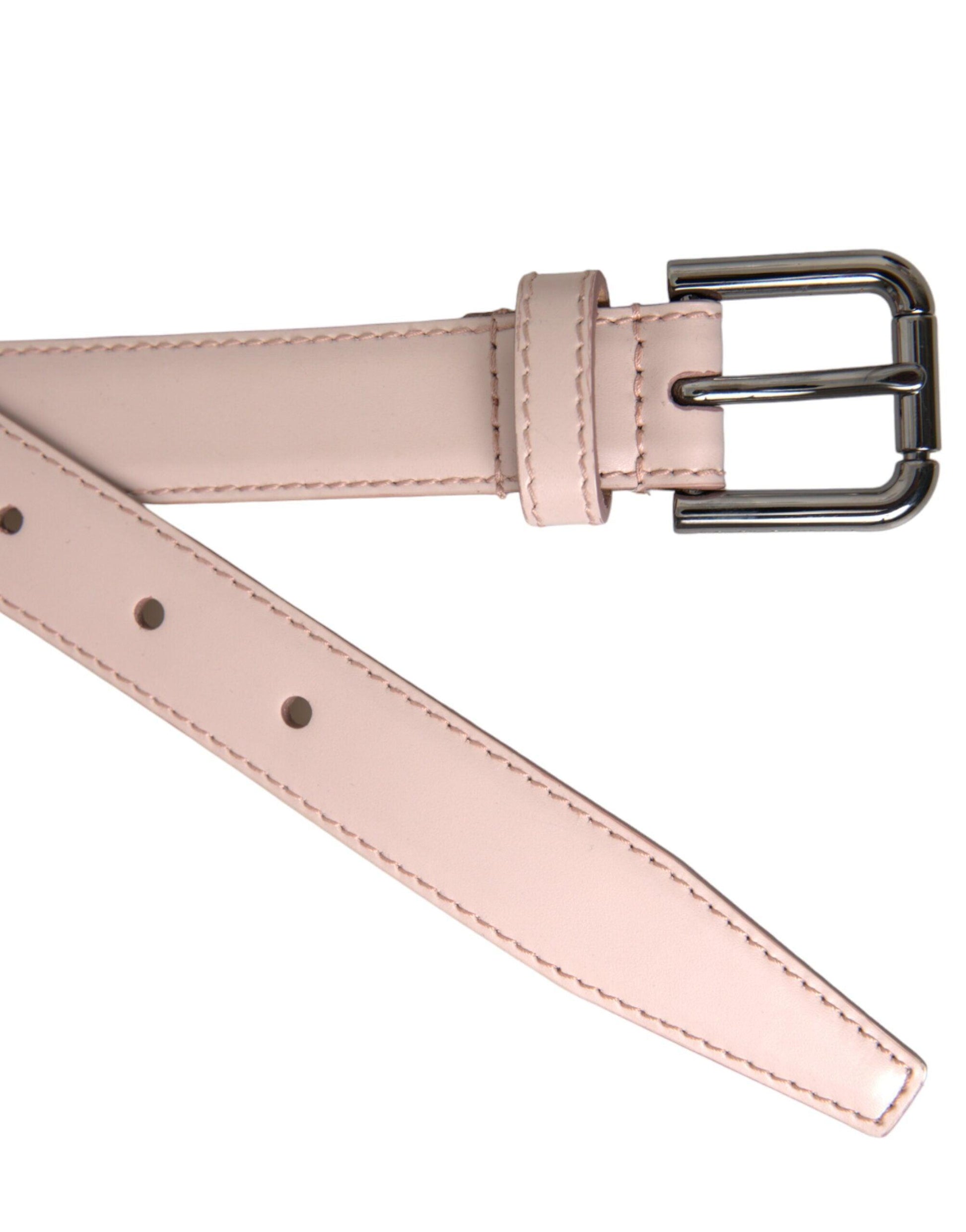 Dolce & Gabbana Light Pink Leather Silver Metal Buckle Belt - Arichezz.store