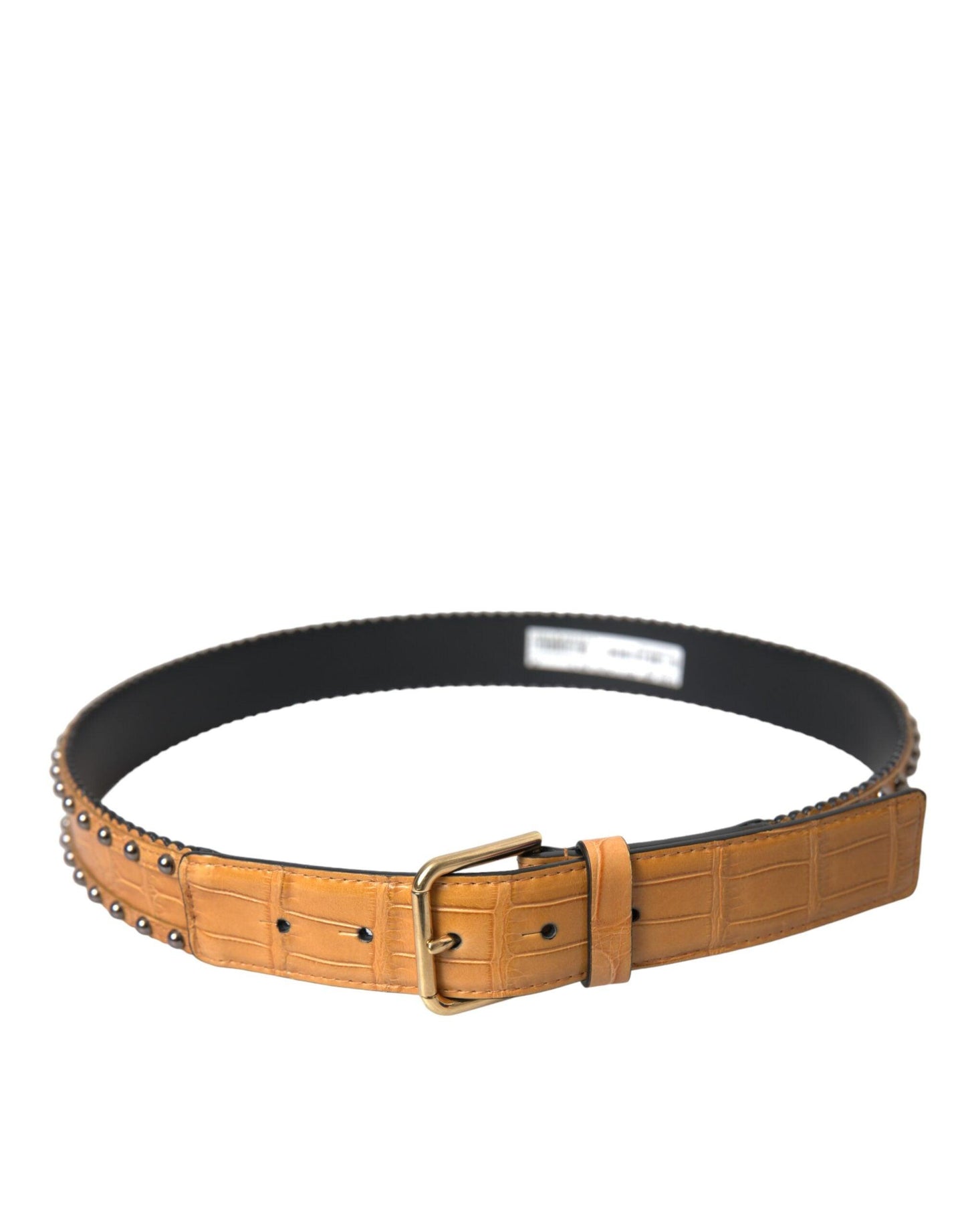 Dolce & Gabbana Beige Alligator Leather Studded Metal Buckle Belt - Arichezz.store