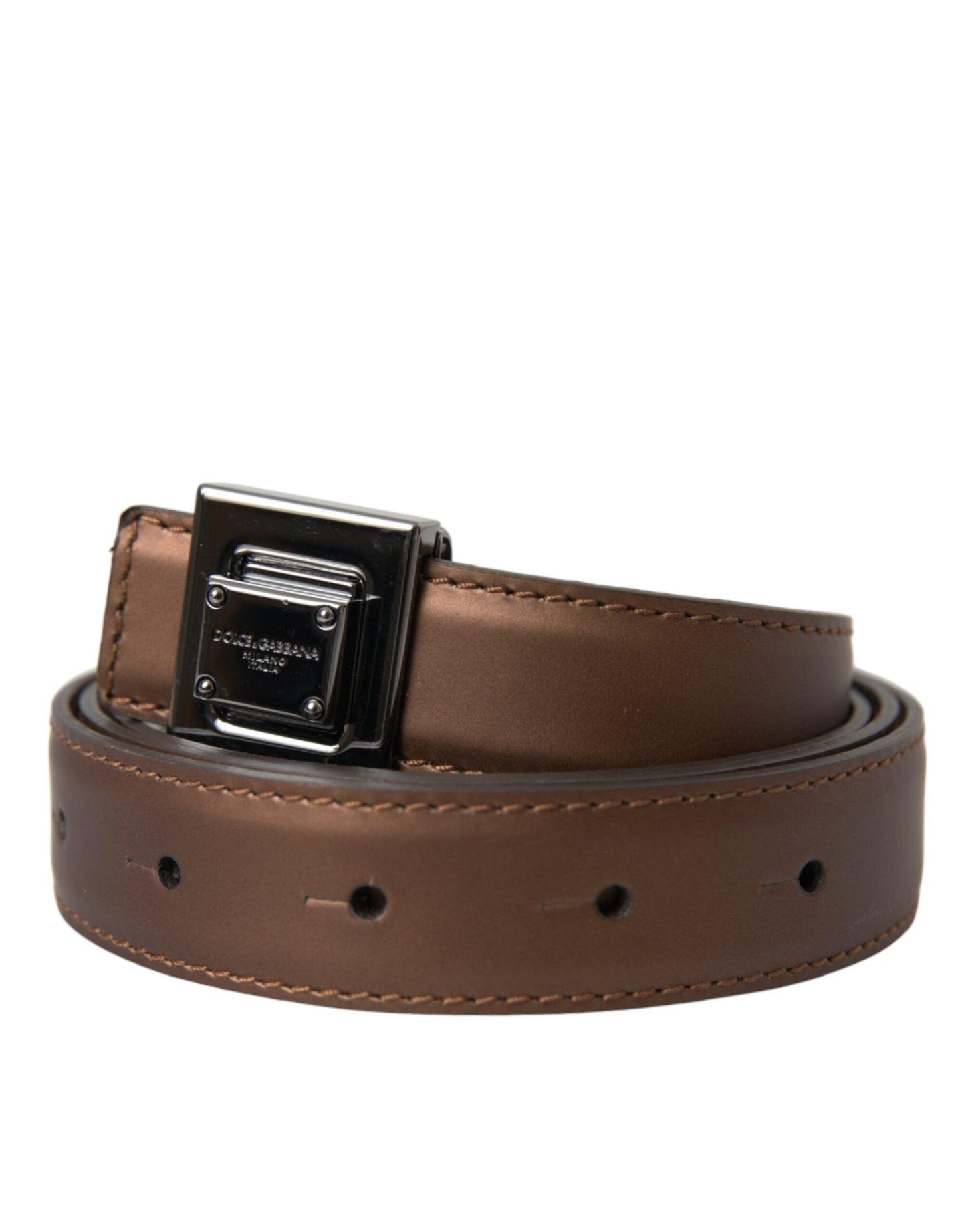 Dolce & Gabbana Bronze Leather Square Metal Buckle Belt - Arichezz.store