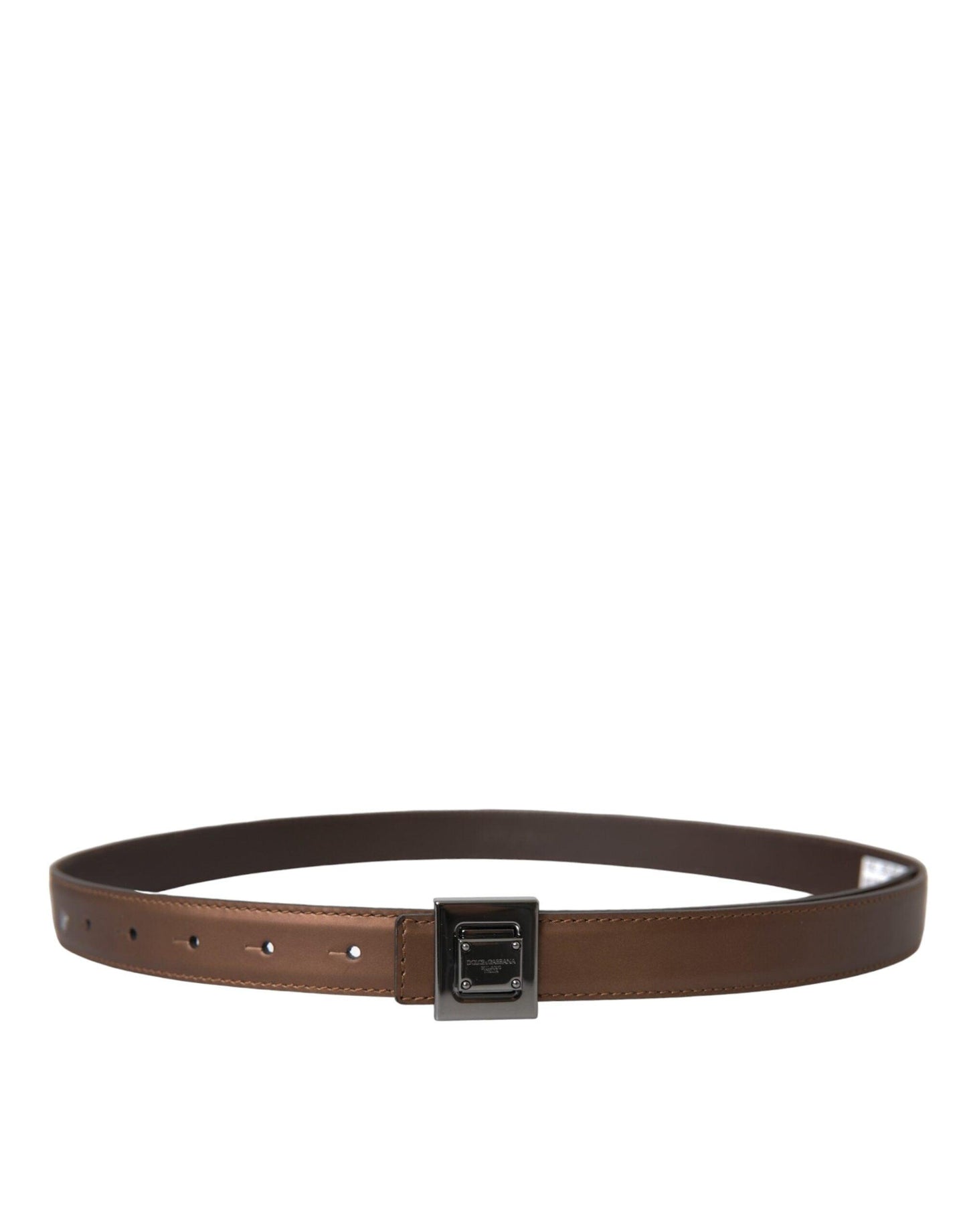 Dolce & Gabbana Bronze Leather Square Metal Buckle Belt - Arichezz.store