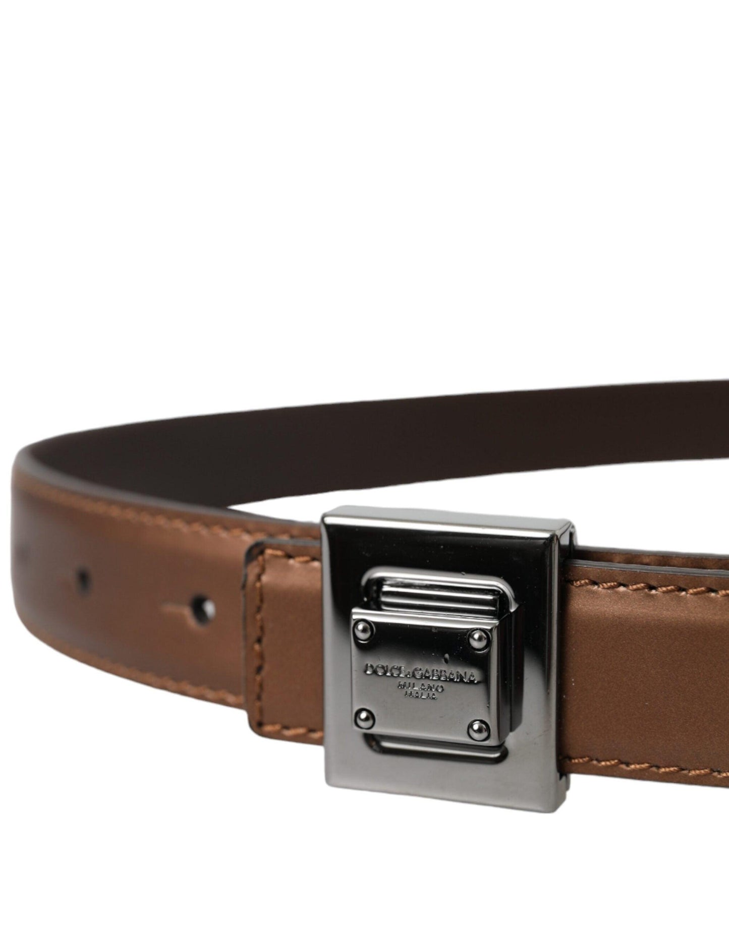 Dolce & Gabbana Bronze Leather Square Metal Buckle Belt - Arichezz.store