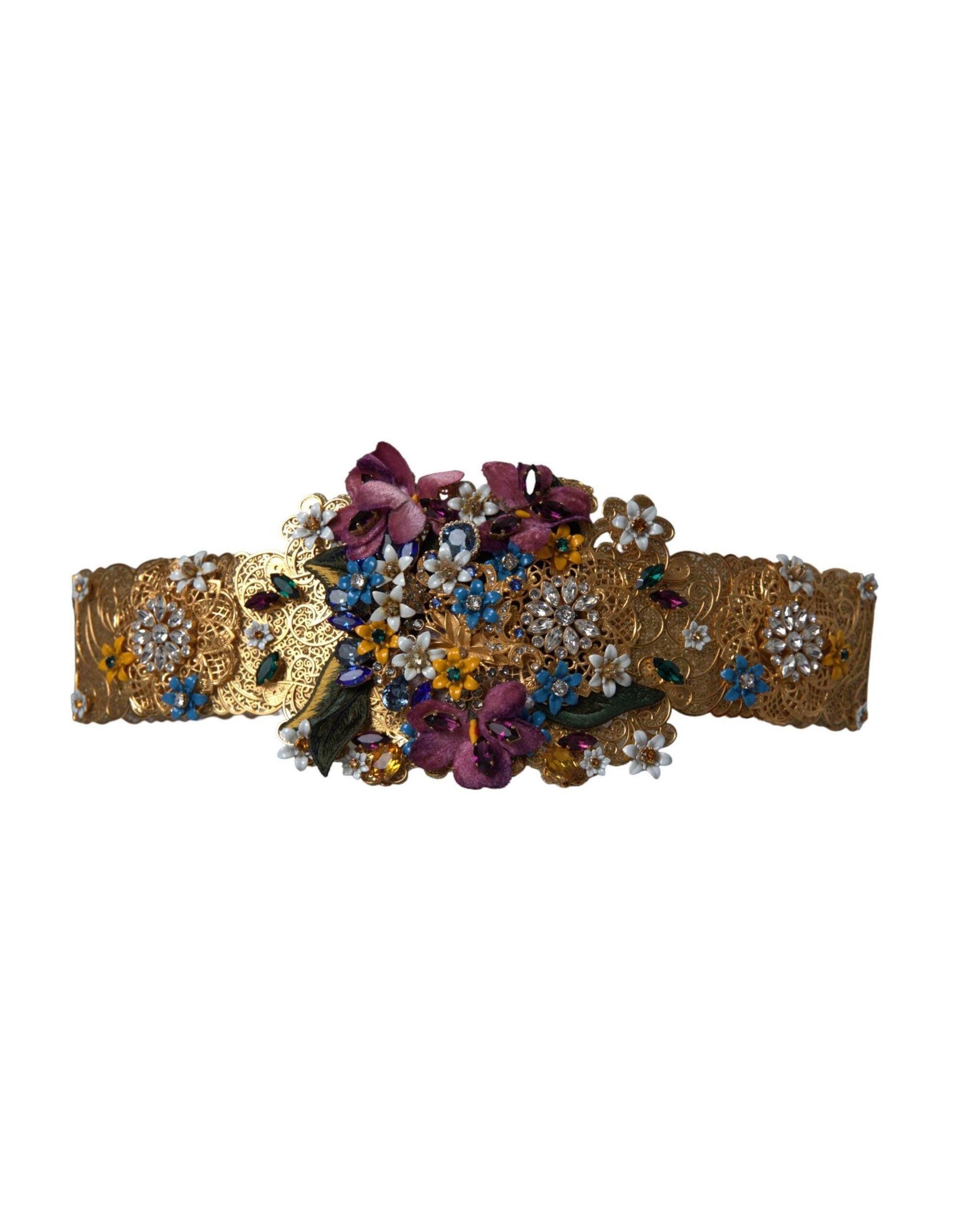 Dolce & Gabbana Multicolor Embellished Floral Crystal Wide Waist Belt - Arichezz.store