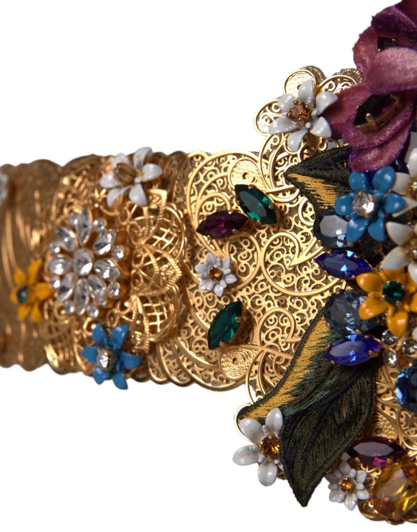 Dolce & Gabbana Multicolor Embellished Floral Crystal Wide Waist Belt - Arichezz.store