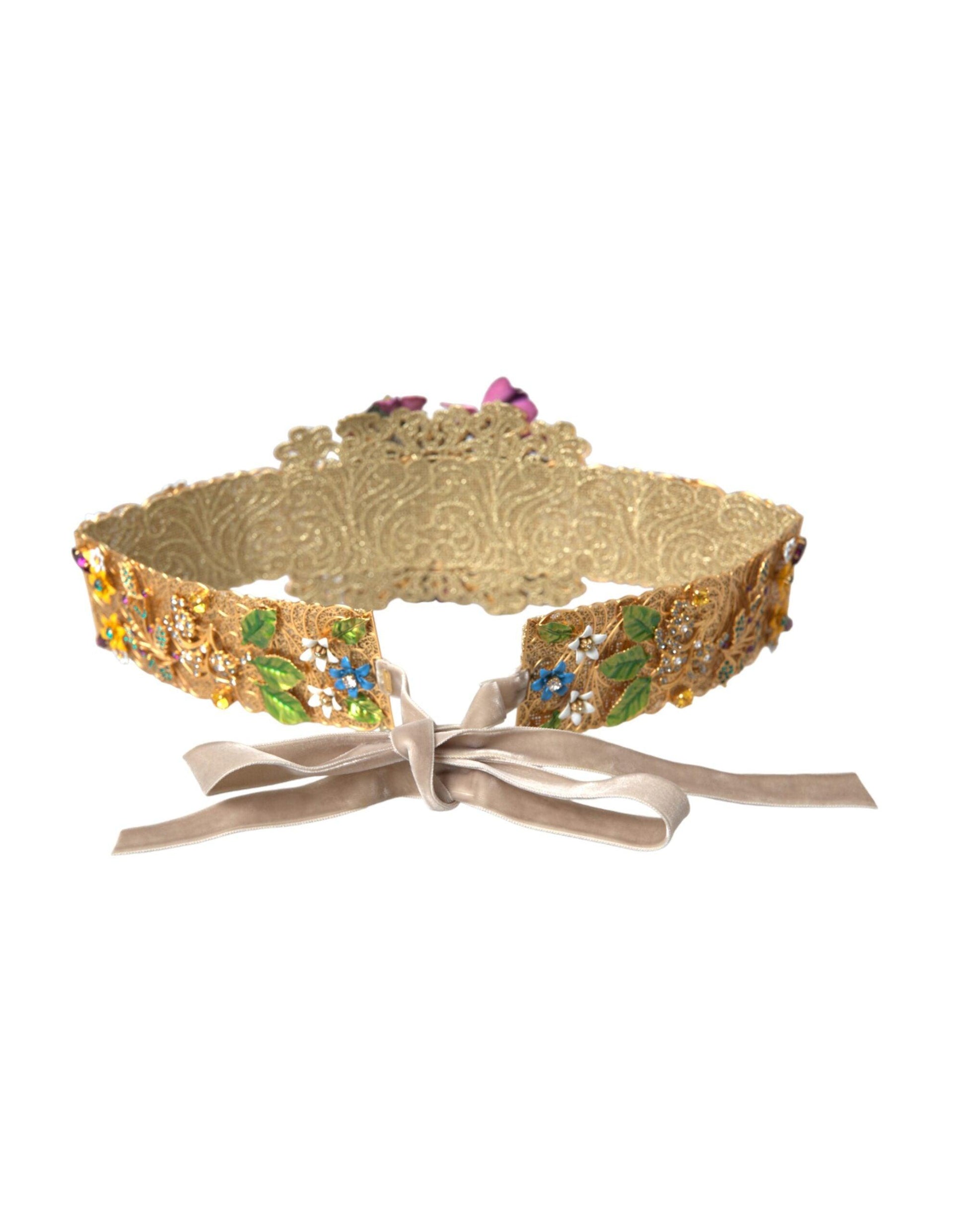 Dolce & Gabbana Multicolor Embellished Floral Crystal Wide Waist Belt - Arichezz.store