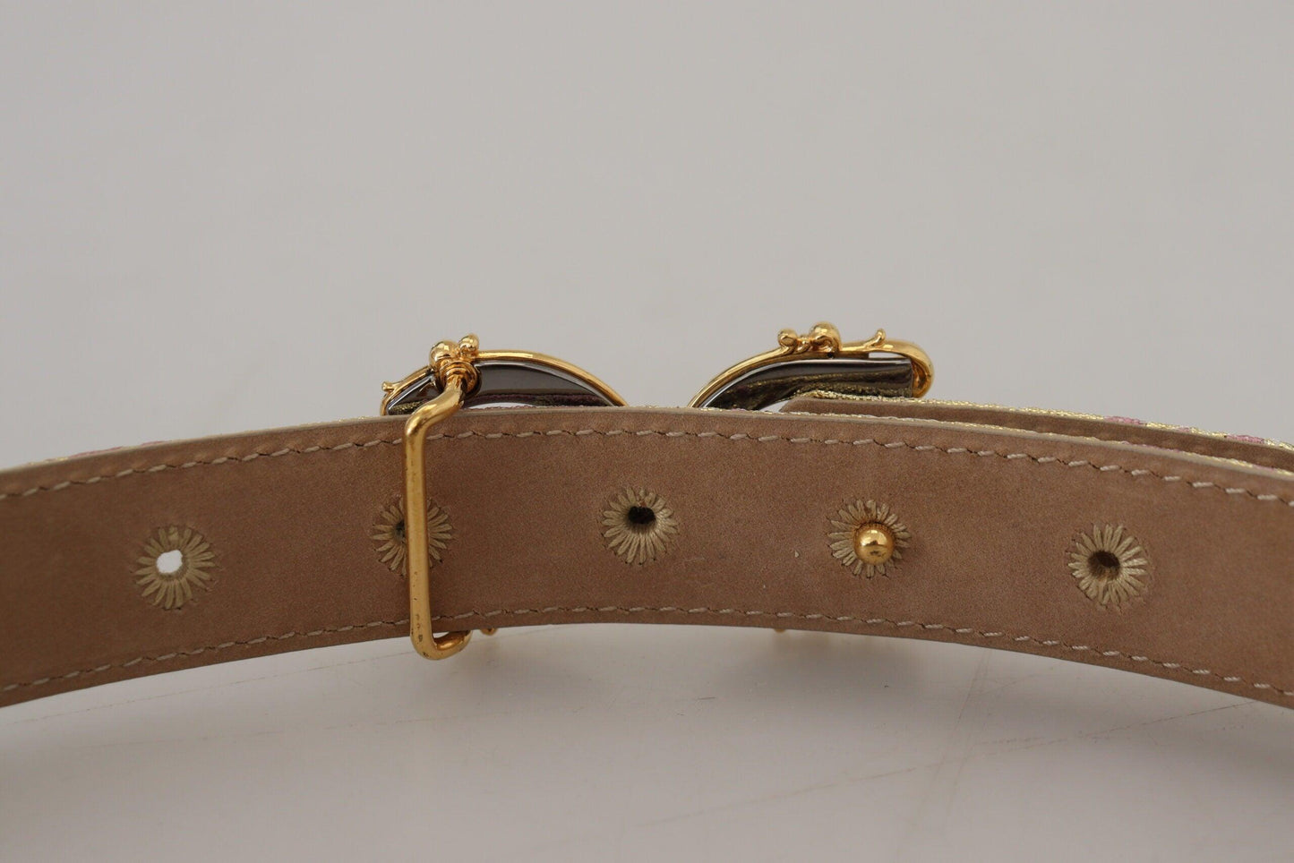 Dolce & Gabbana Pink Jaquard DG Logo Gold Metal Buckle Belt - Arichezz.store