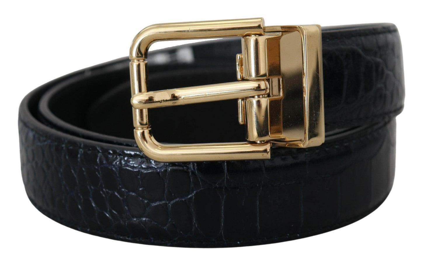 Dolce & Gabbana Black Exotic Leather Gold Metal Buckle Belt - Arichezz.store