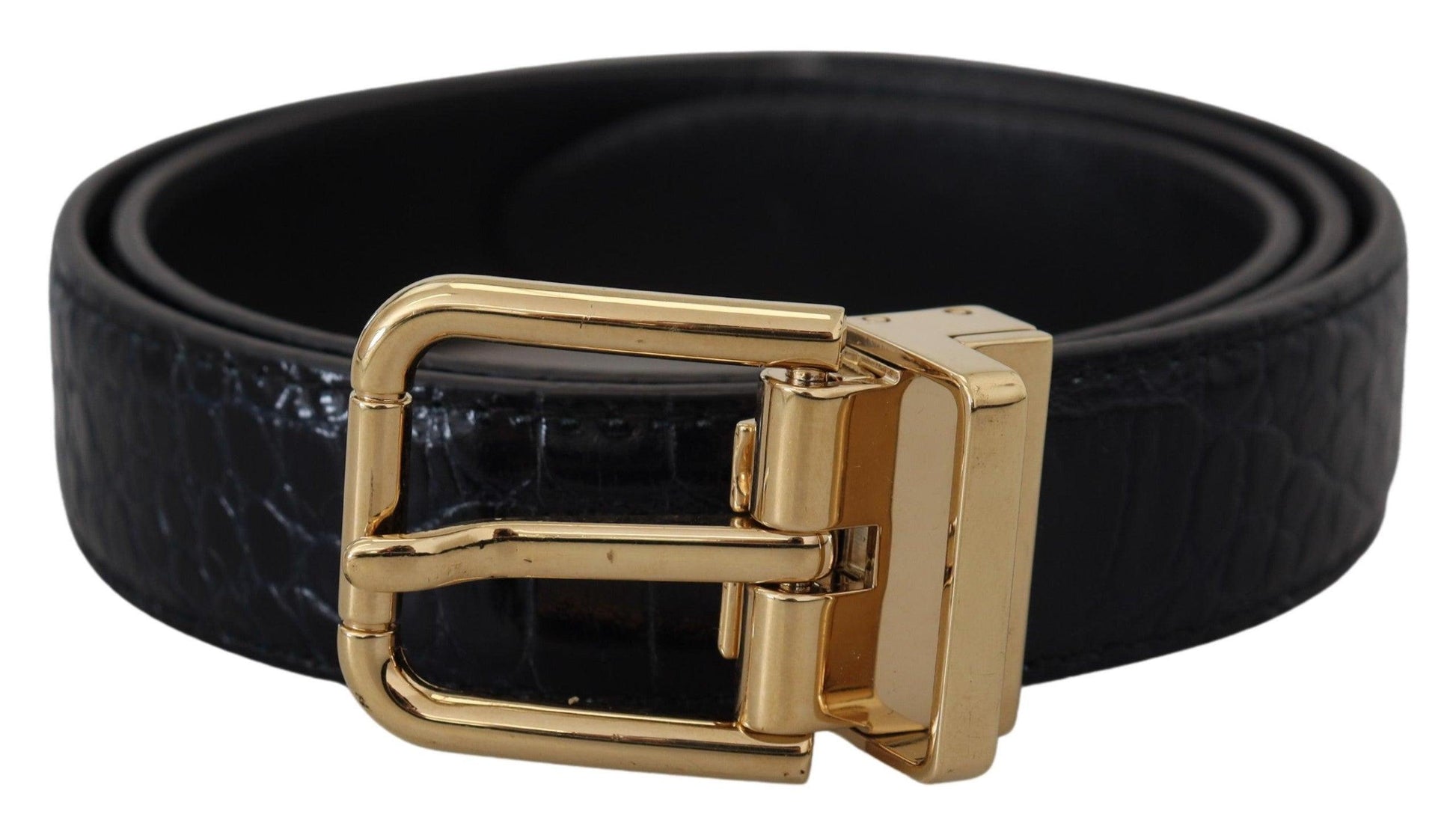 Dolce & Gabbana Black Exotic Leather Gold Metal Buckle Belt - Arichezz.store