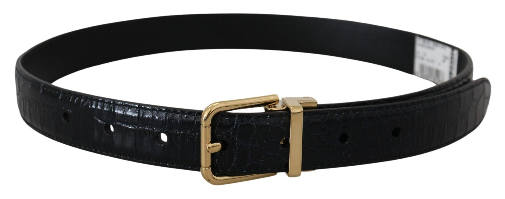 Dolce & Gabbana Black Exotic Leather Gold Metal Buckle Belt - Arichezz.store