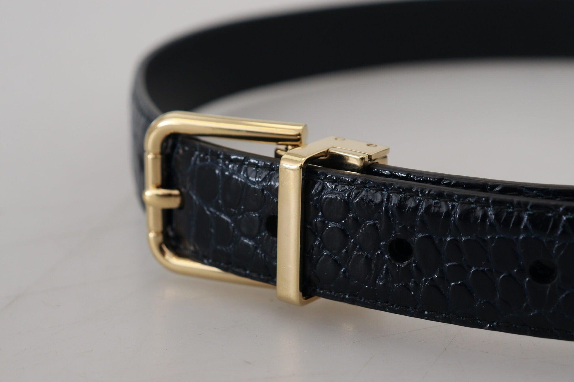 Dolce & Gabbana Black Exotic Leather Gold Metal Buckle Belt - Arichezz.store