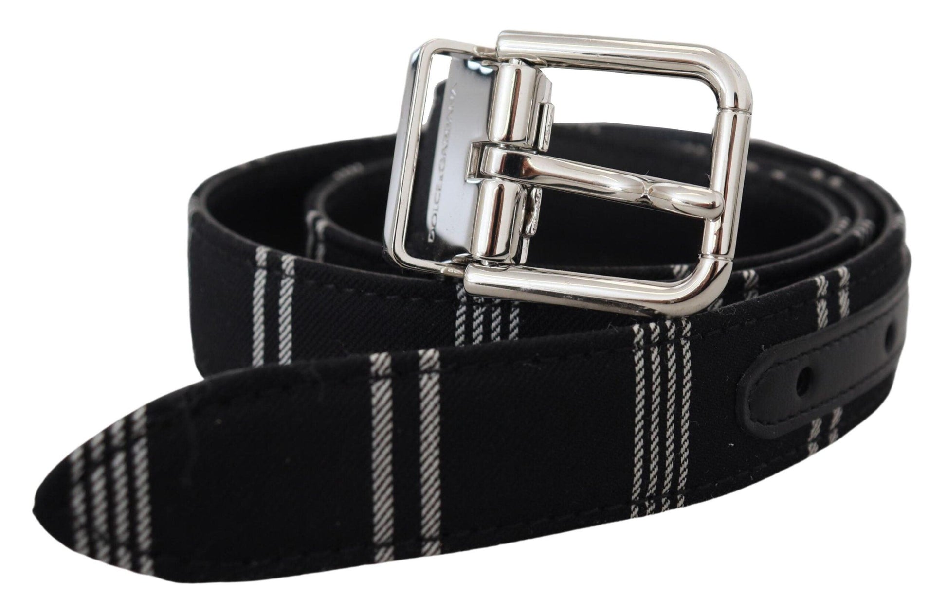 Dolce & Gabbana Black White Cotton Metal Silver Buckle Belt - Arichezz.store