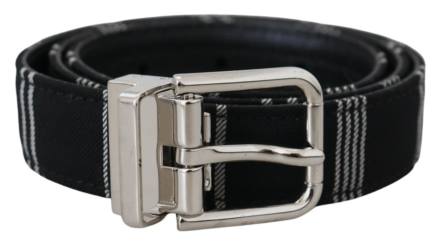 Dolce & Gabbana Black White Cotton Metal Silver Buckle Belt - Arichezz.store