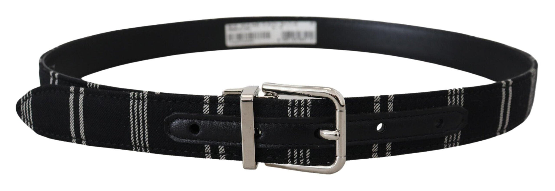 Dolce & Gabbana Black White Cotton Metal Silver Buckle Belt - Arichezz.store