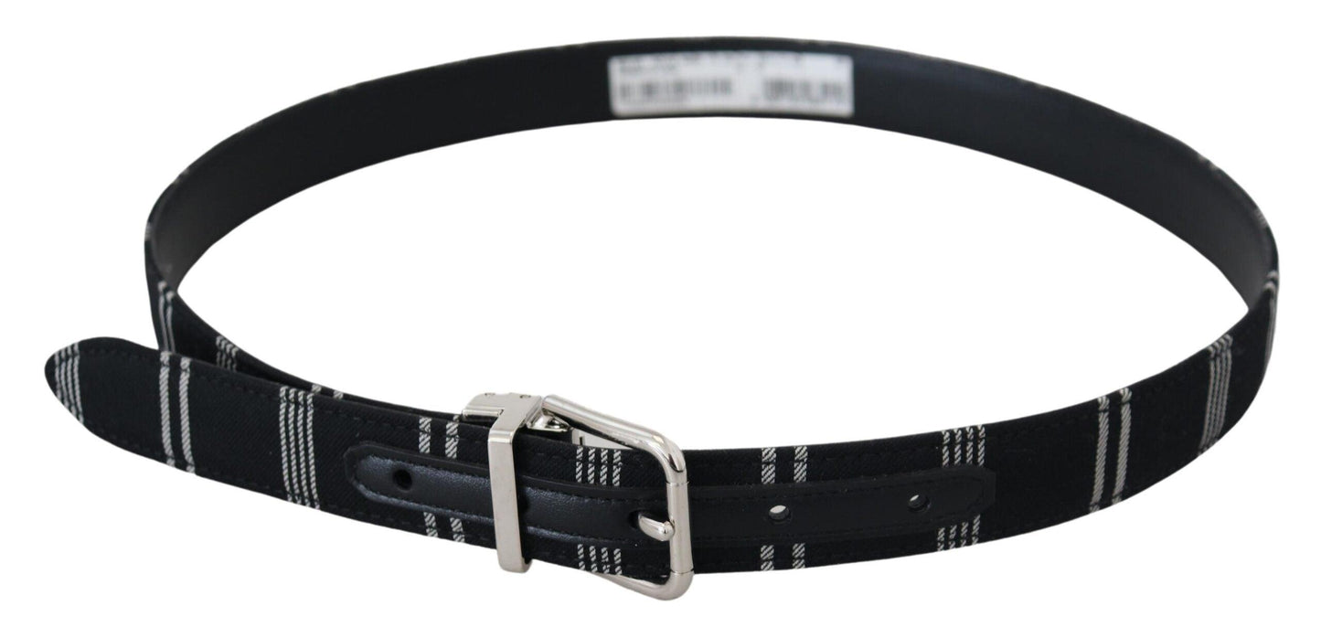 Dolce & Gabbana Black White Cotton Metal Silver Buckle Belt - Arichezz.store