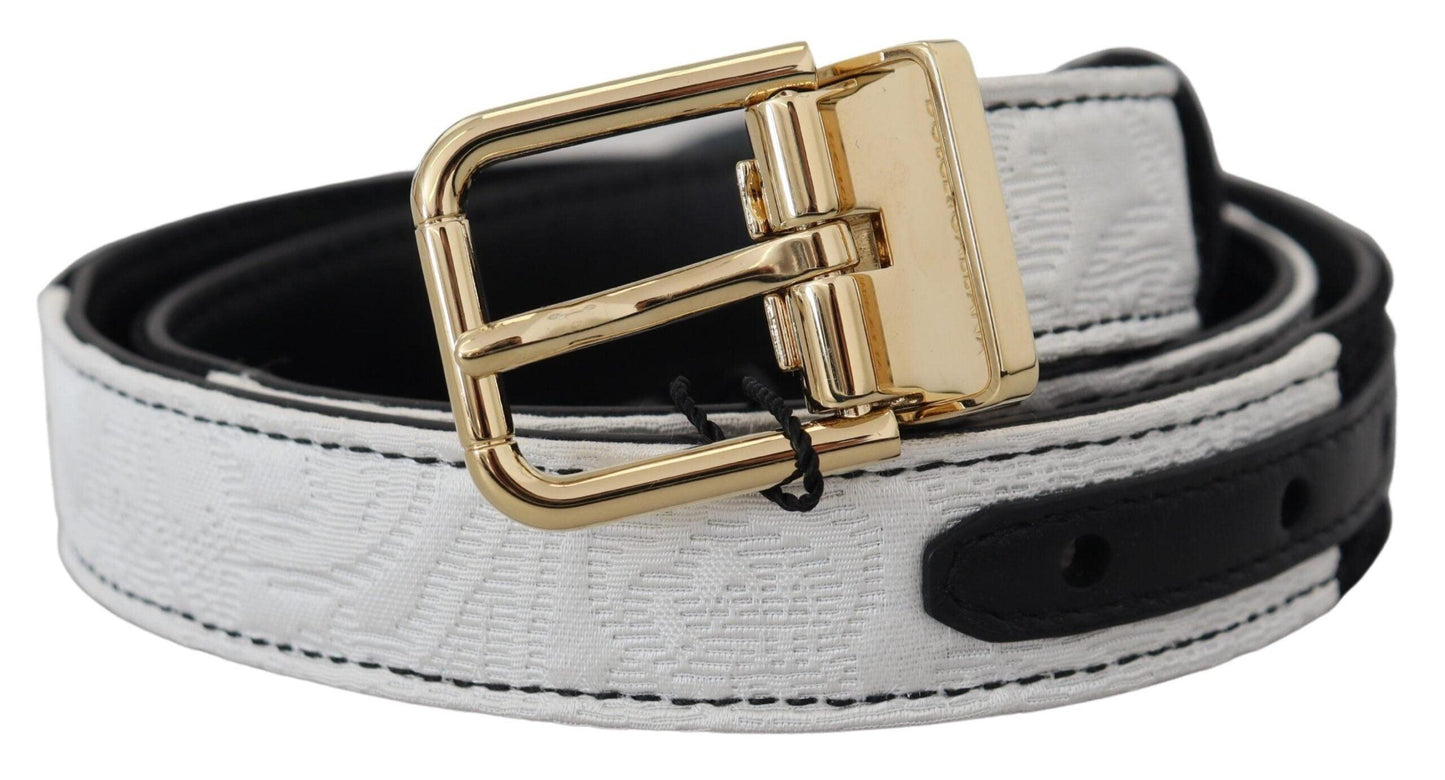 Dolce & Gabbana White Black Patchwork Gold Metal Buckle Belt - Arichezz.store