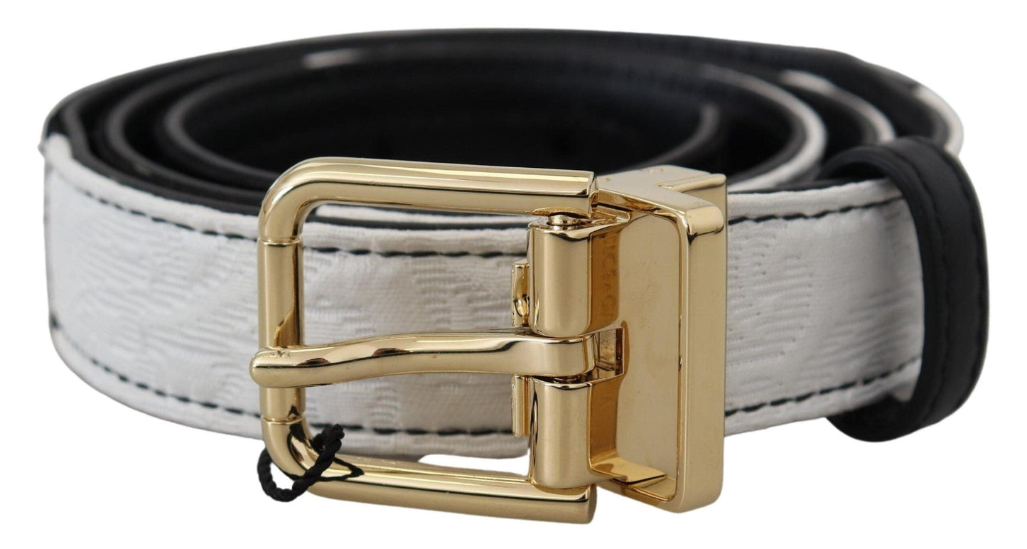 Dolce & Gabbana White Black Patchwork Gold Metal Buckle Belt - Arichezz.store