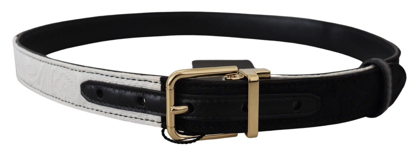 Dolce & Gabbana White Black Patchwork Gold Metal Buckle Belt - Arichezz.store