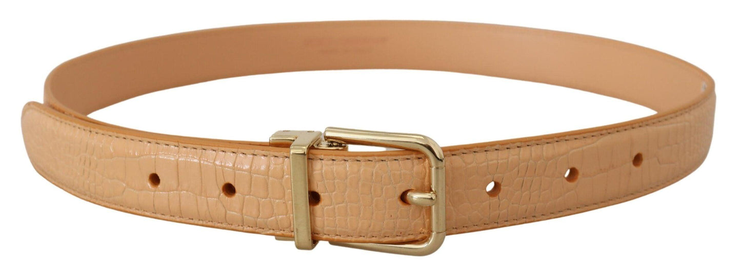 Dolce & Gabbana Beige Exotic Leather Gold Metal Buckle Belt - Arichezz.store