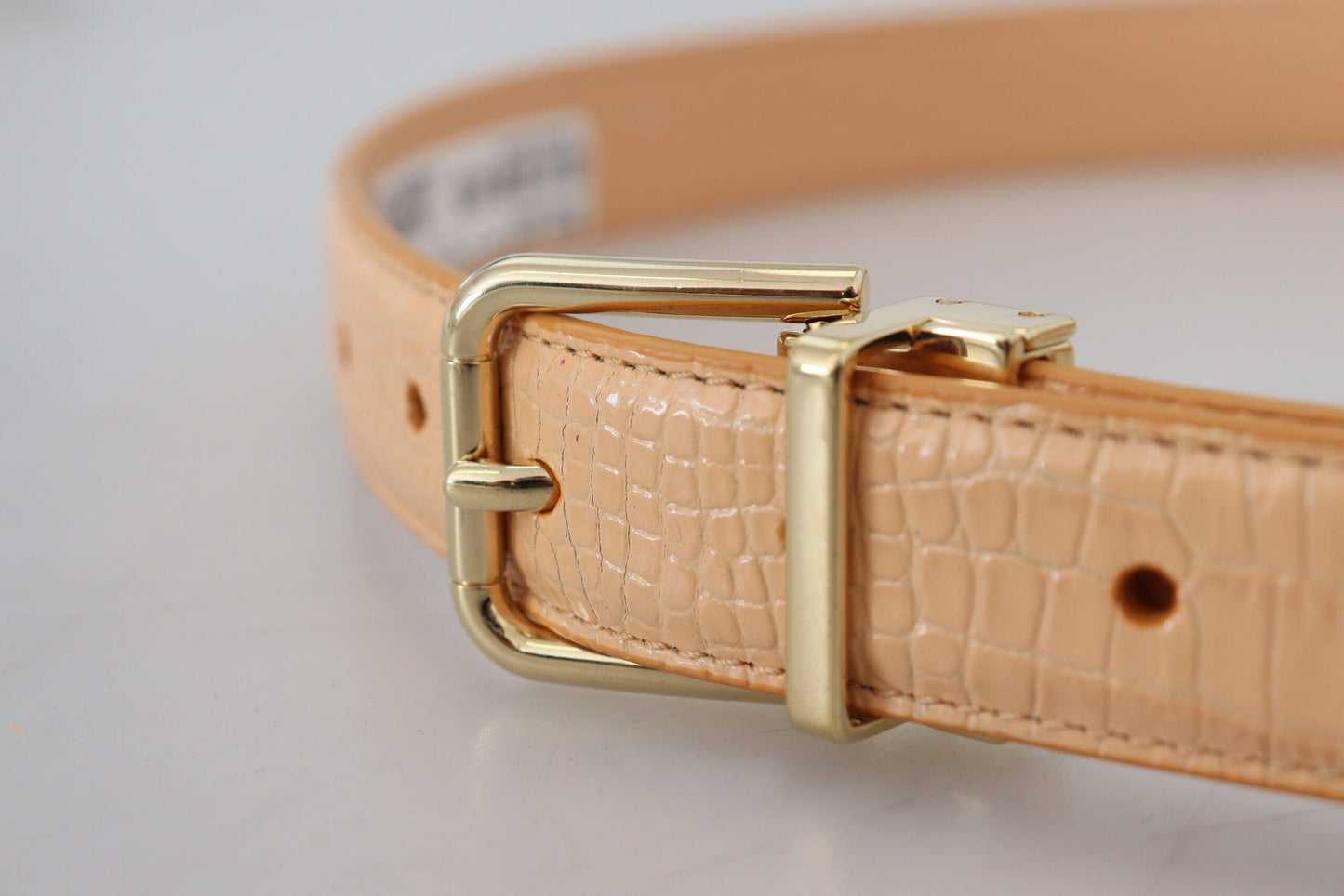 Dolce & Gabbana Beige Exotic Leather Gold Metal Buckle Belt - Arichezz.store