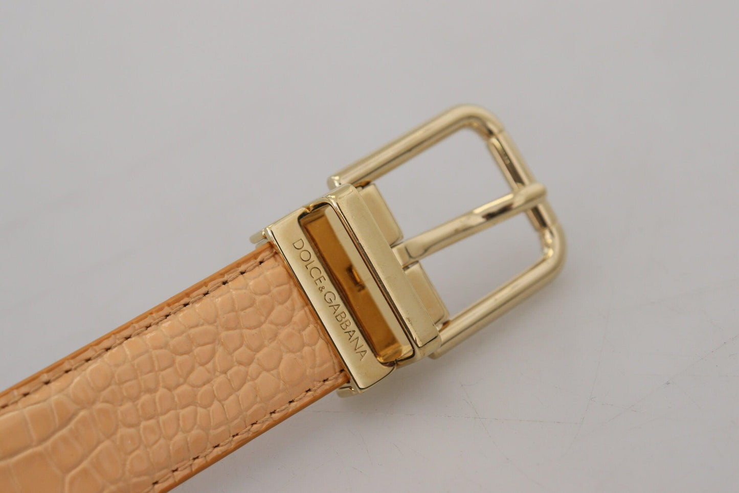 Dolce & Gabbana Beige Exotic Leather Gold Metal Buckle Belt - Arichezz.store