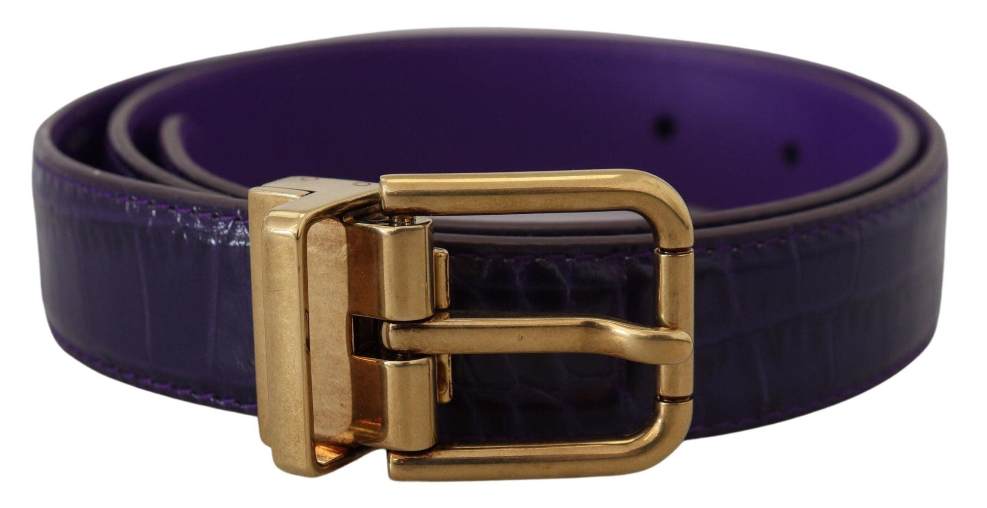 Dolce & Gabbana Purple Exotic Leather Gold Metal Buckle Belt - Arichezz.store