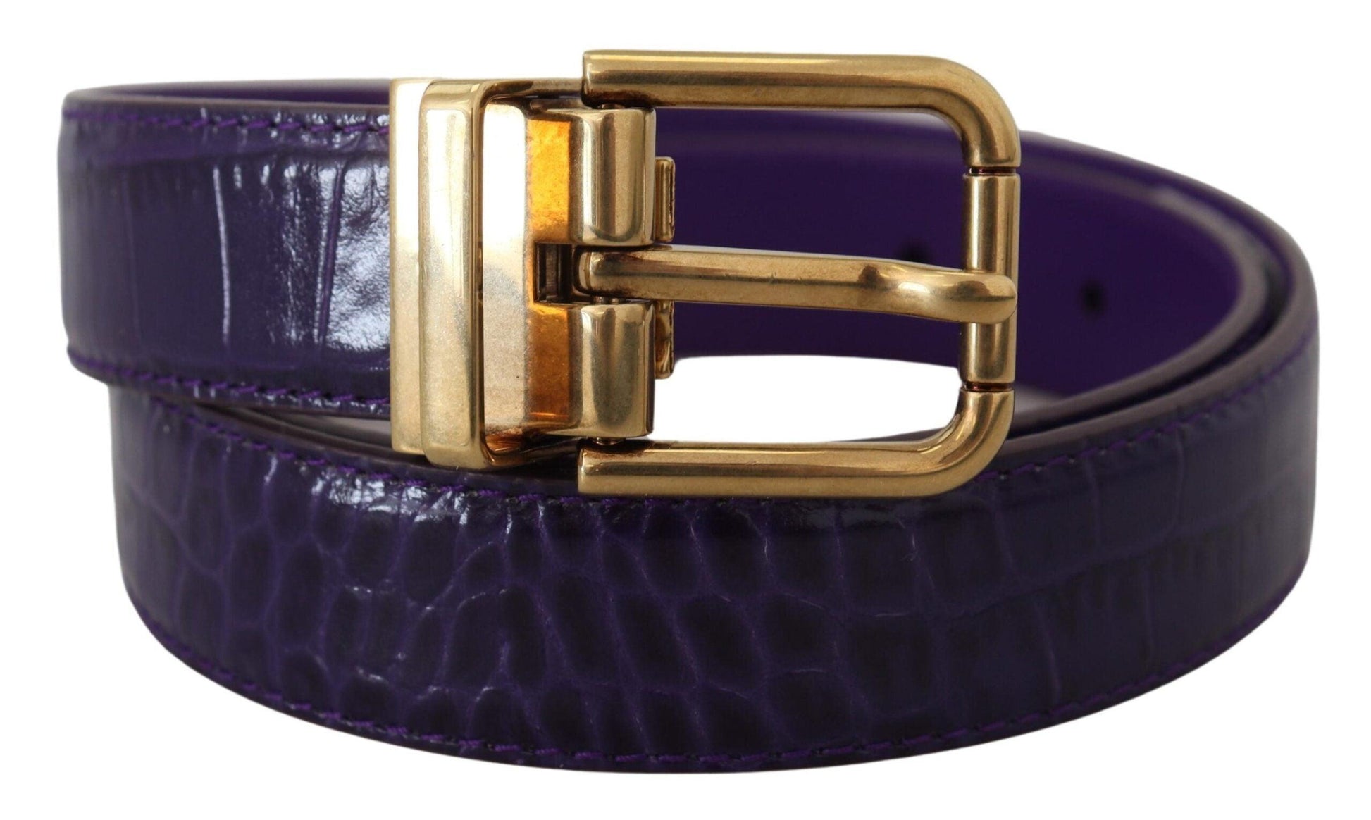 Dolce & Gabbana Purple Exotic Leather Gold Metal Buckle Belt - Arichezz.store