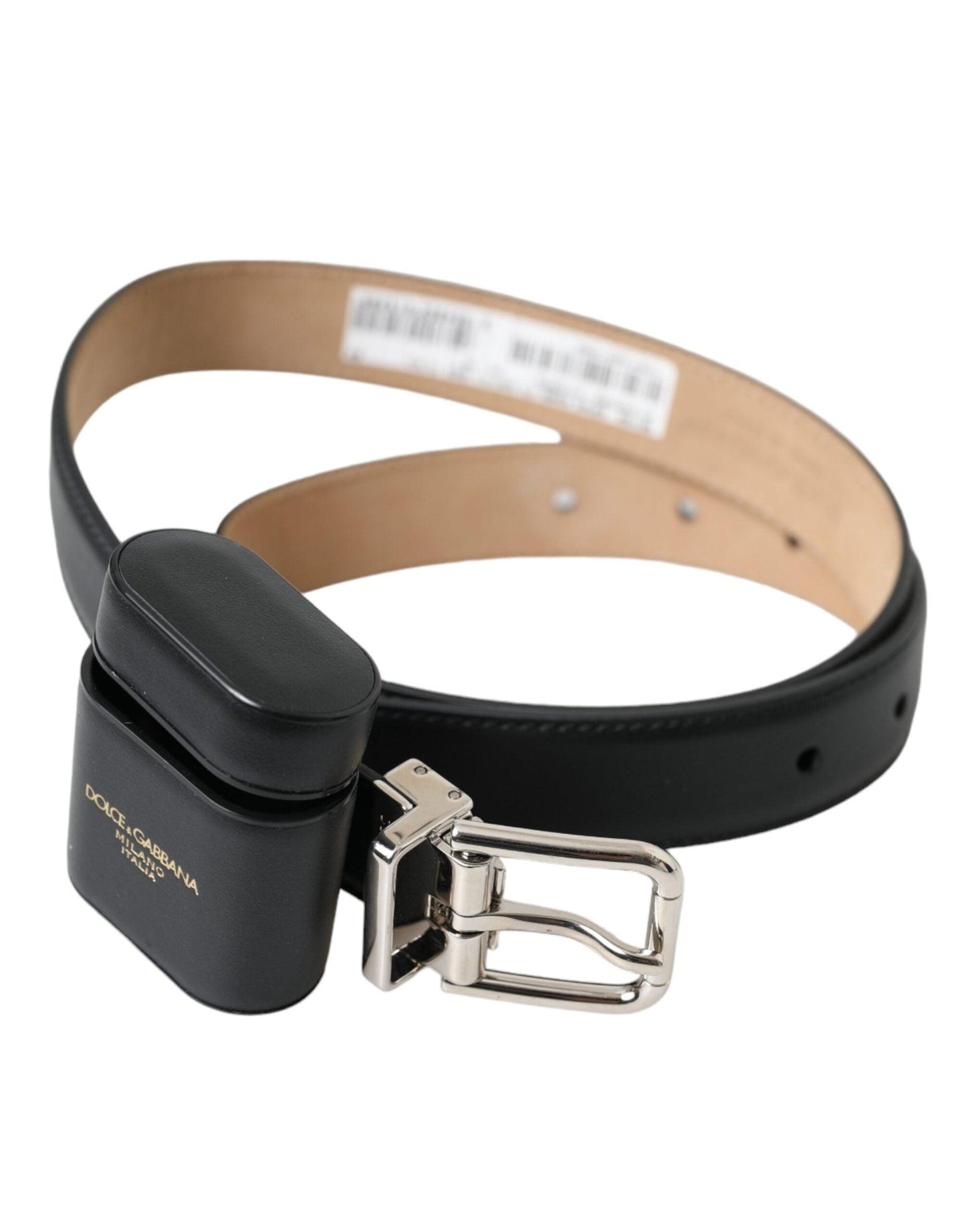 Dolce & Gabbana Black Leather Airpods Case Silver Buckle Belt - Arichezz.store