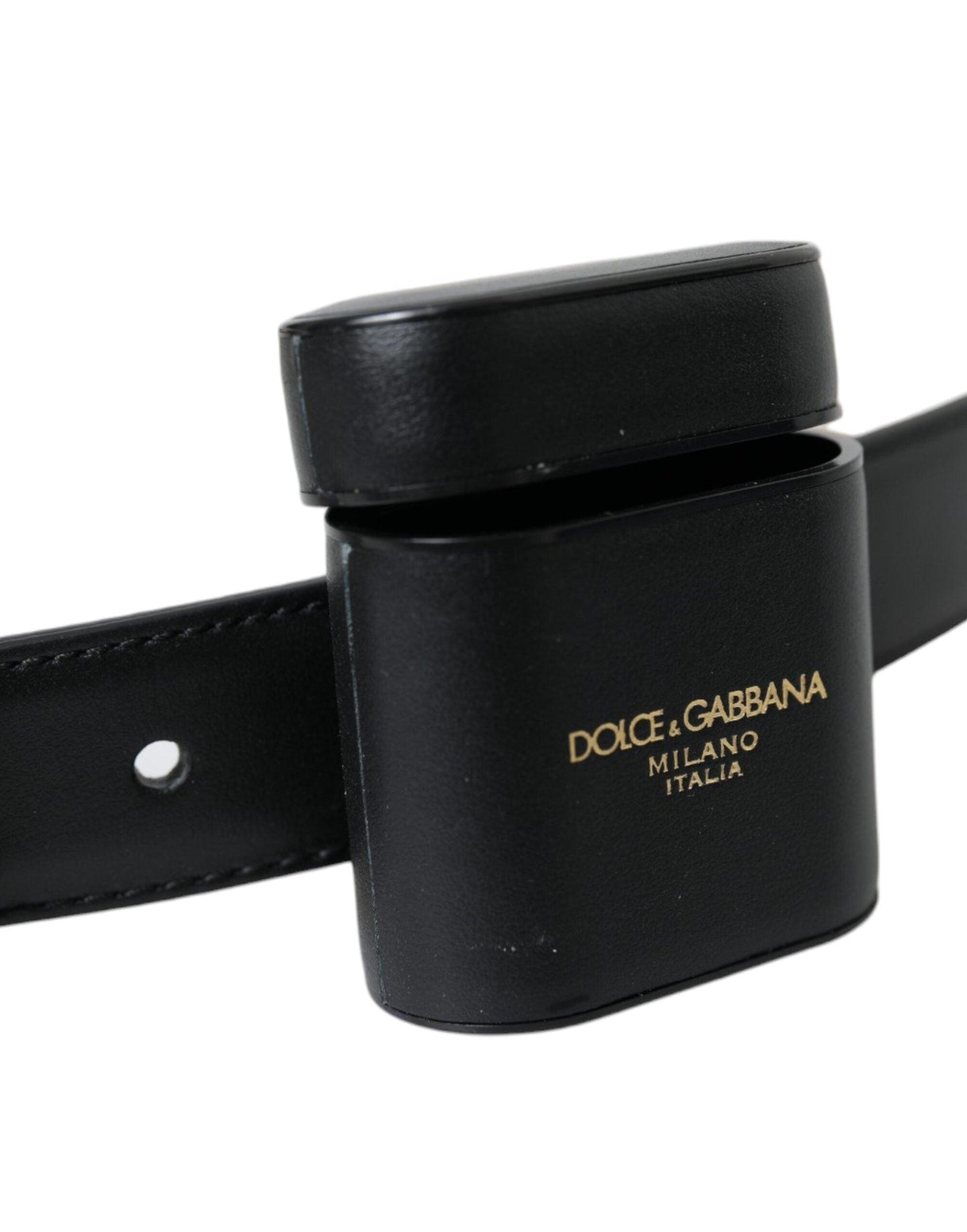 Dolce & Gabbana Black Leather Airpods Case Silver Buckle Belt - Arichezz.store