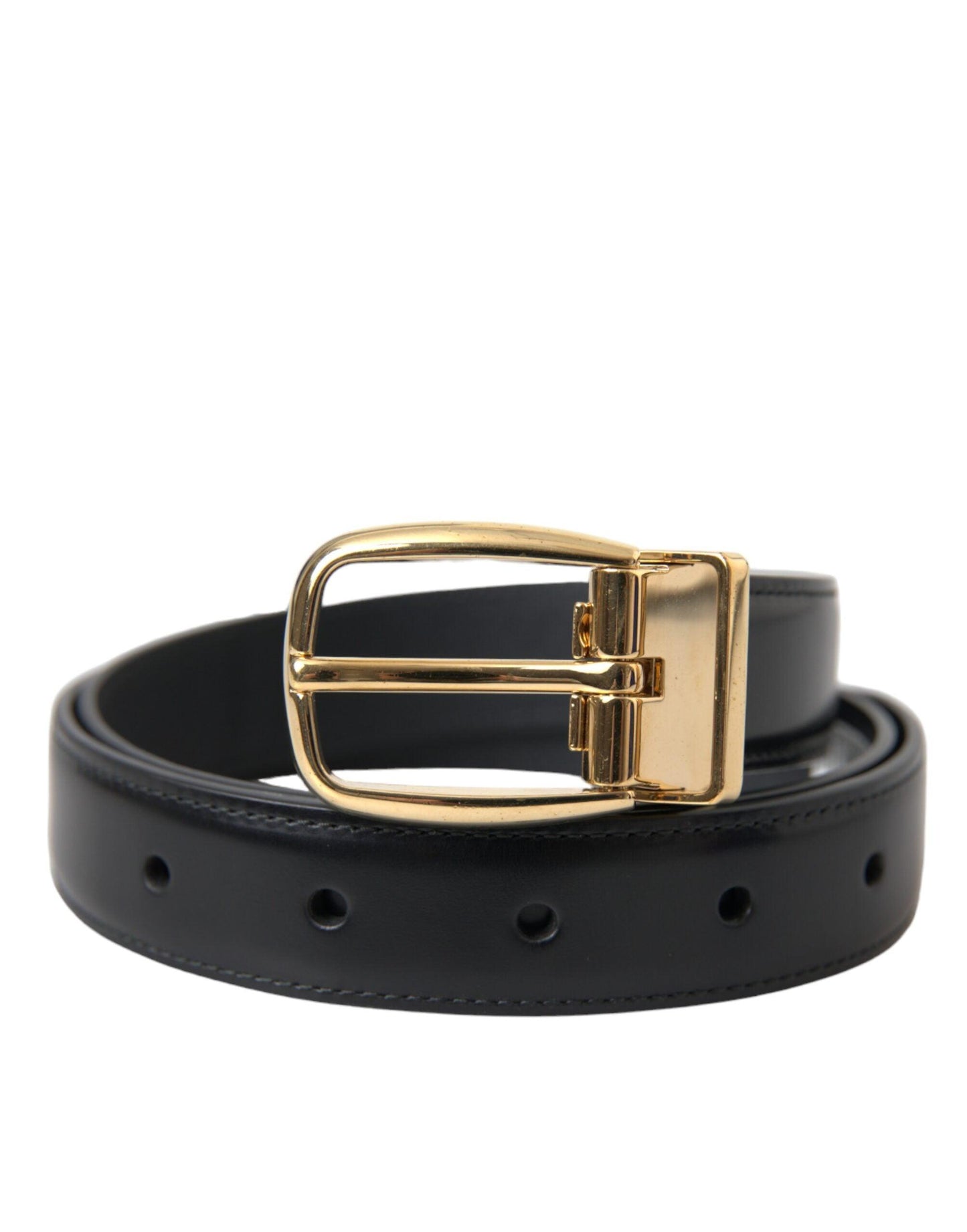 Dolce & Gabbana Black Calf Leather Gold Metal Buckle Belt - Arichezz.store