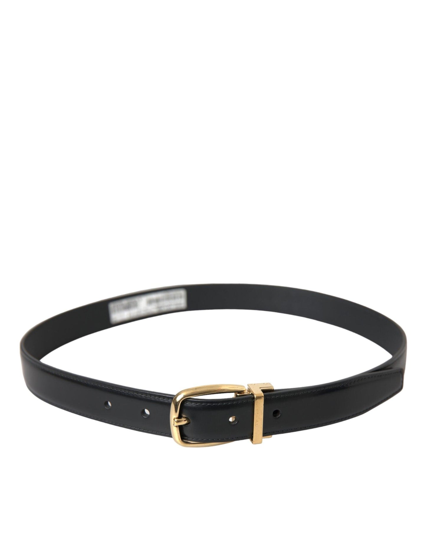 Dolce & Gabbana Black Calf Leather Gold Metal Buckle Belt - Arichezz.store