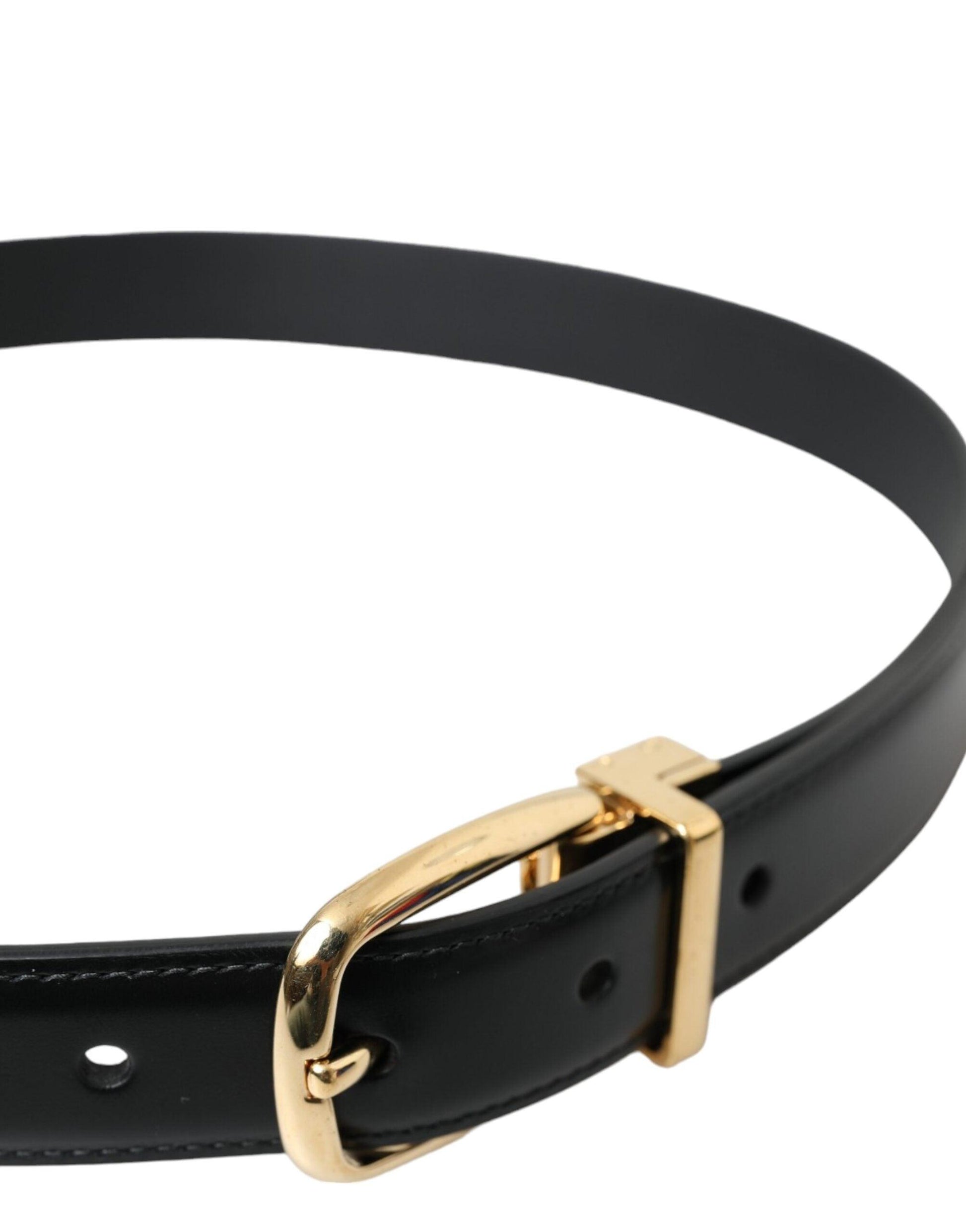 Dolce & Gabbana Black Calf Leather Gold Metal Buckle Belt - Arichezz.store