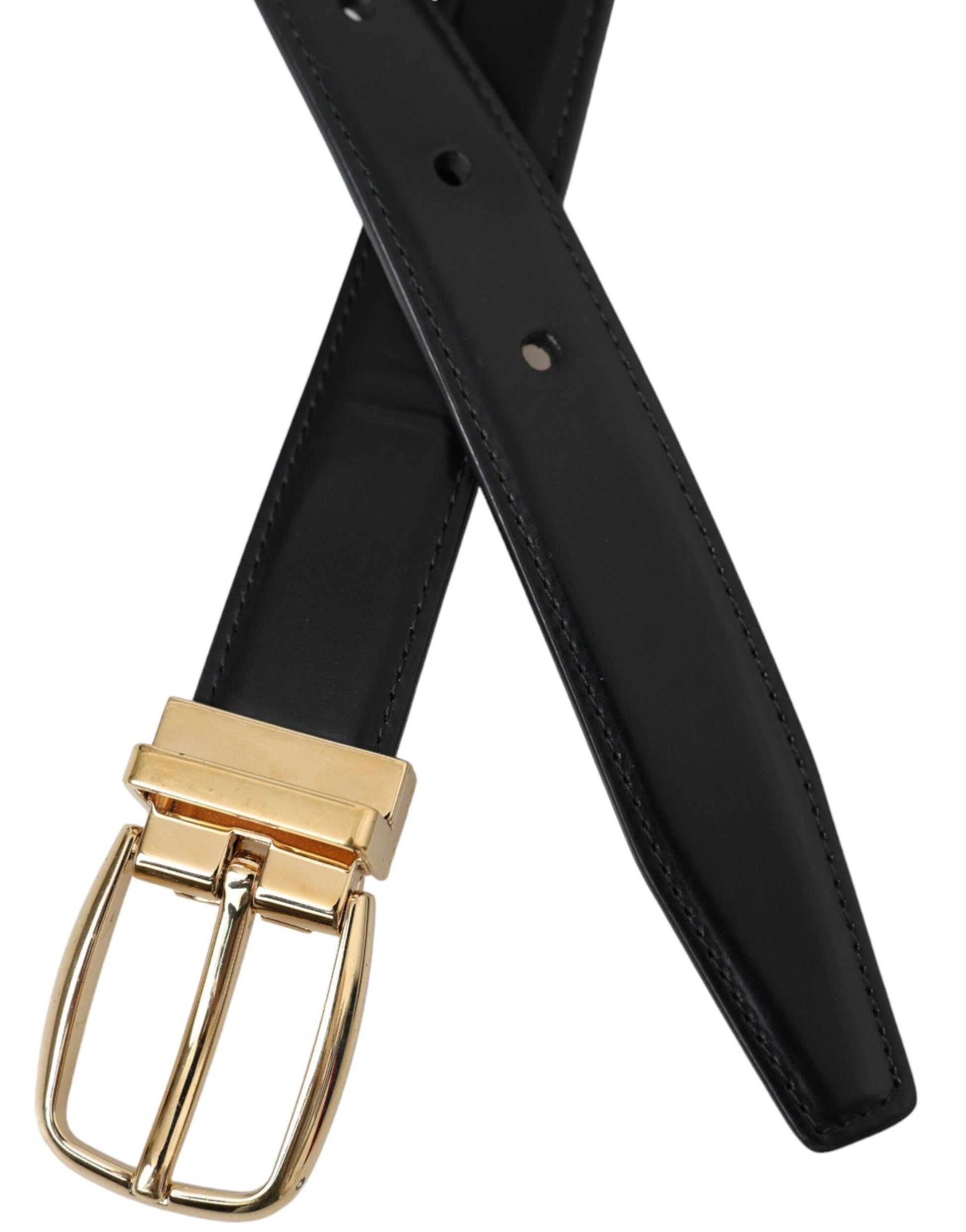 Dolce & Gabbana Black Calf Leather Gold Metal Buckle Belt - Arichezz.store