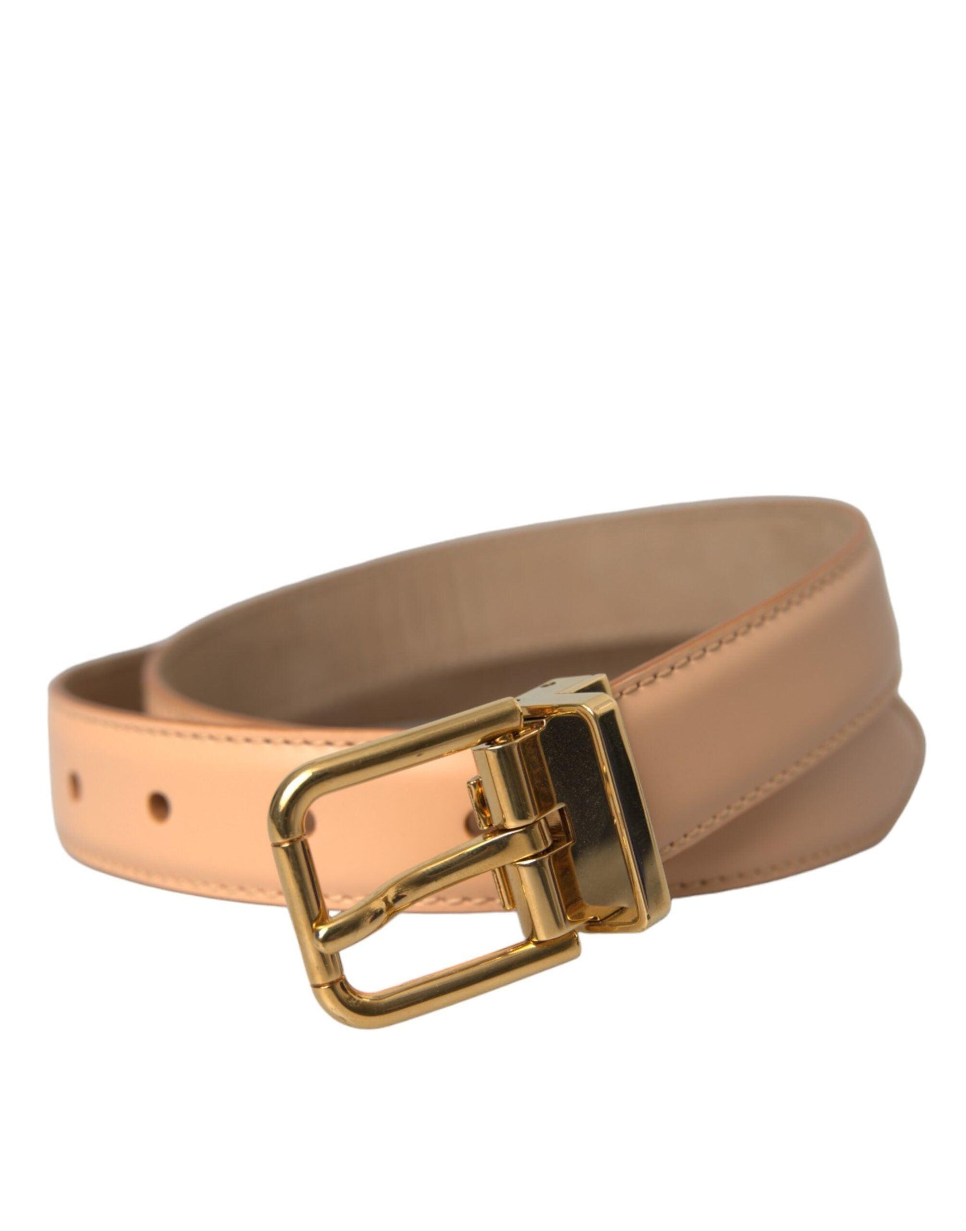 Dolce & Gabbana Beige Calfskin Leather Gold Metal Buckle Belt - Arichezz.store