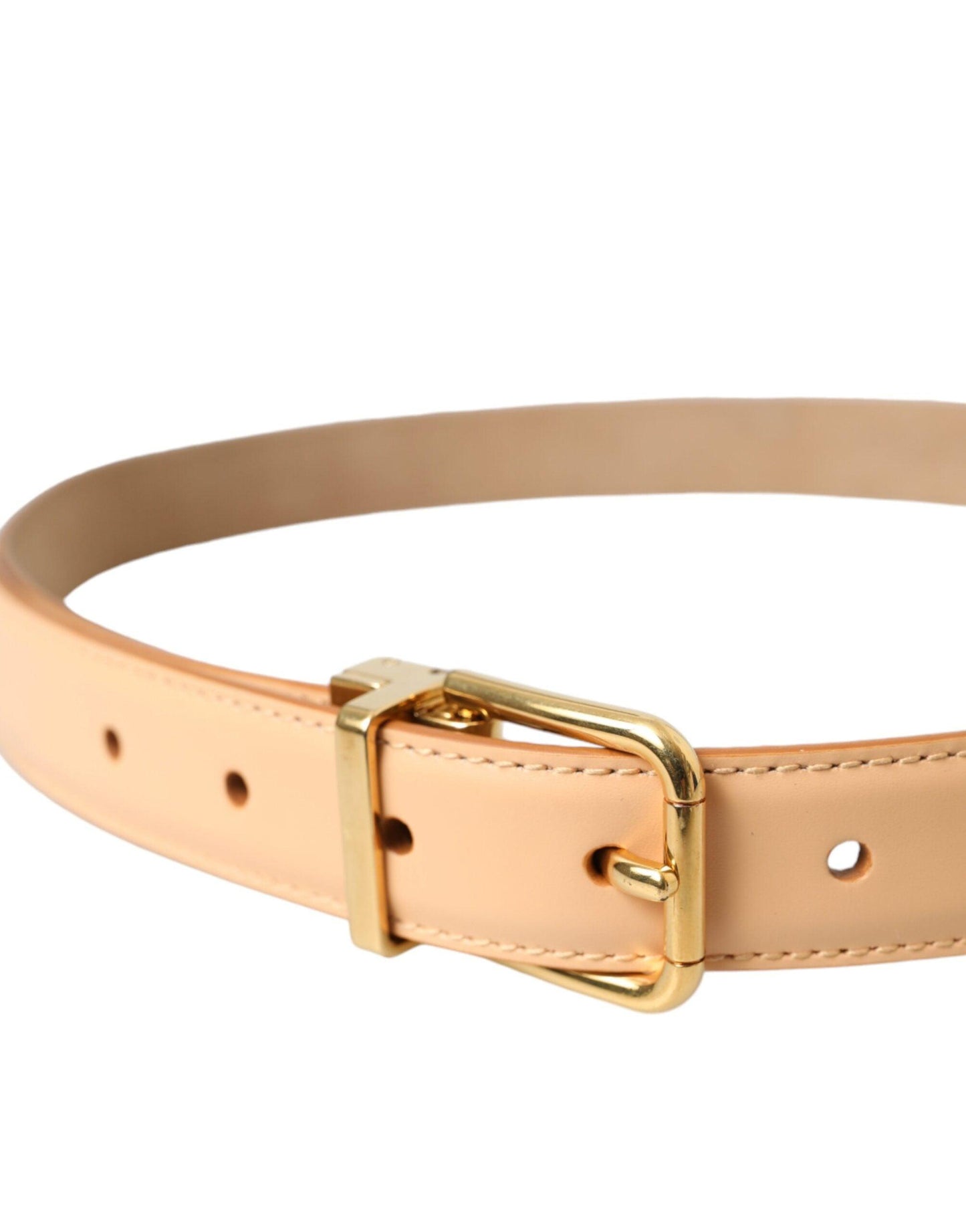 Dolce & Gabbana Beige Calfskin Leather Gold Metal Buckle Belt - Arichezz.store