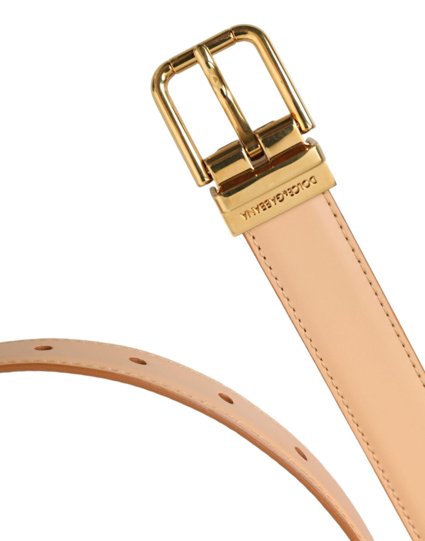 Dolce & Gabbana Beige Calfskin Leather Gold Metal Buckle Belt - Arichezz.store