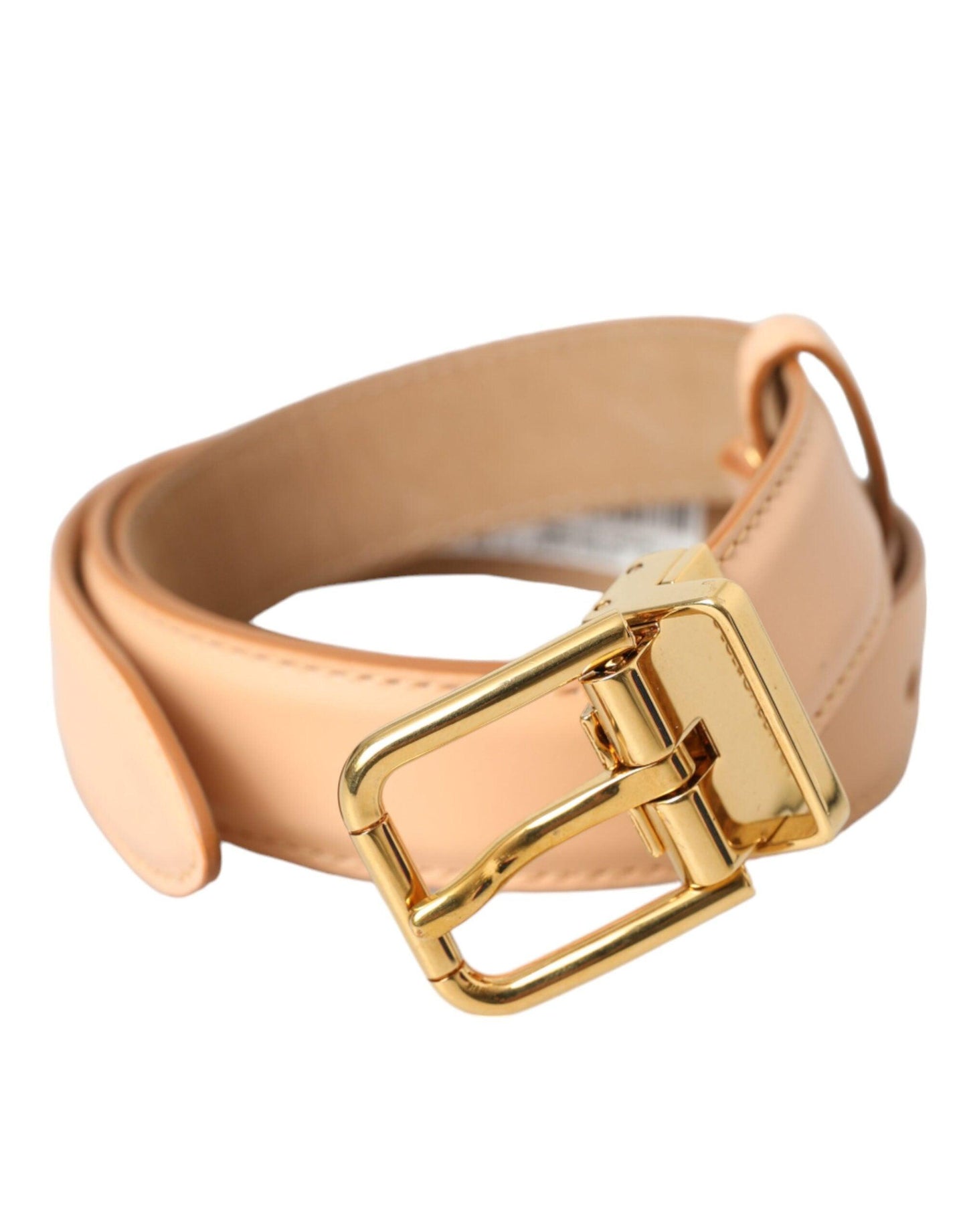 Dolce & Gabbana Beige Calfskin Leather Gold Metal Buckle Belt - Arichezz.store