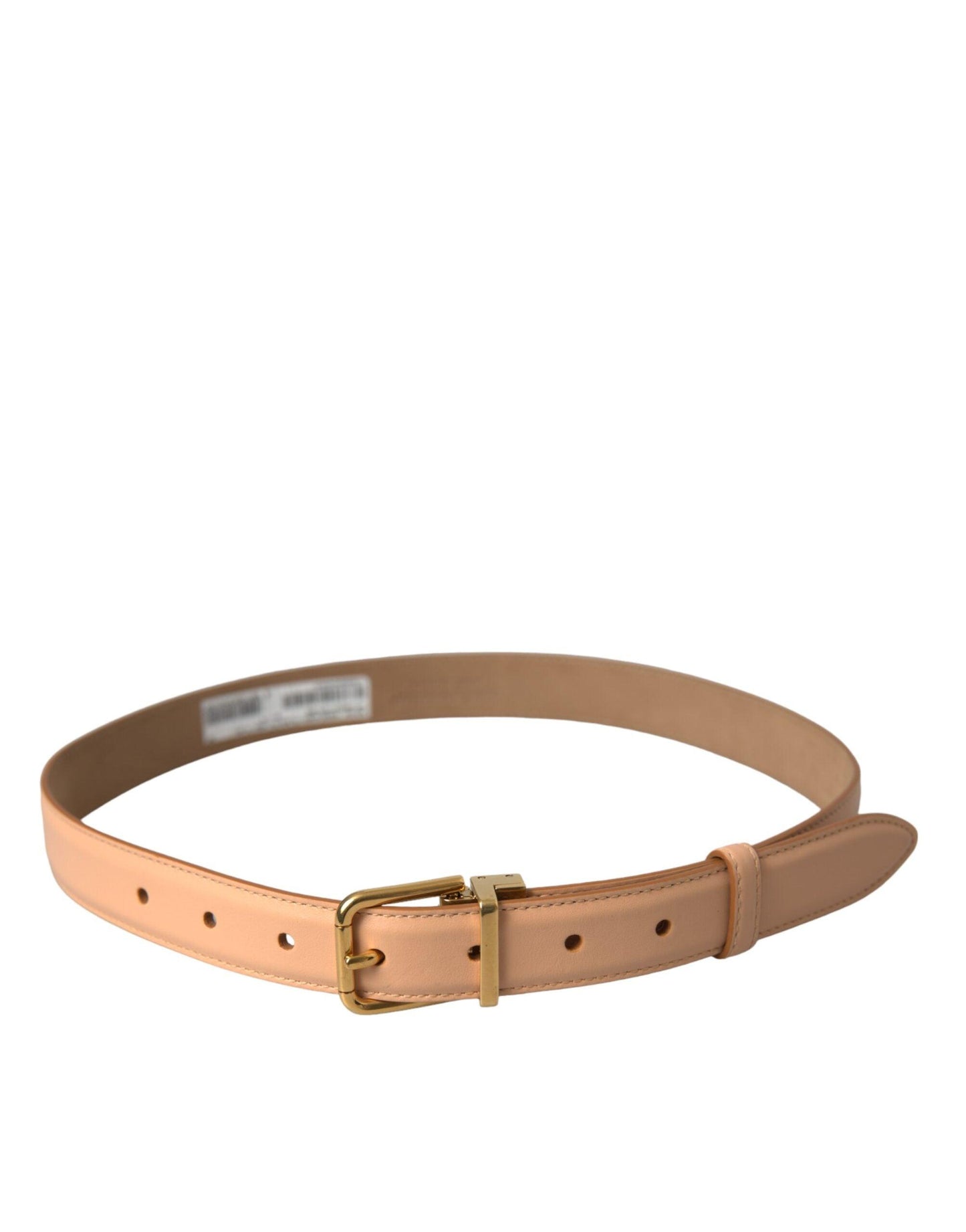 Dolce & Gabbana Beige Calfskin Leather Gold Metal Buckle Belt - Arichezz.store