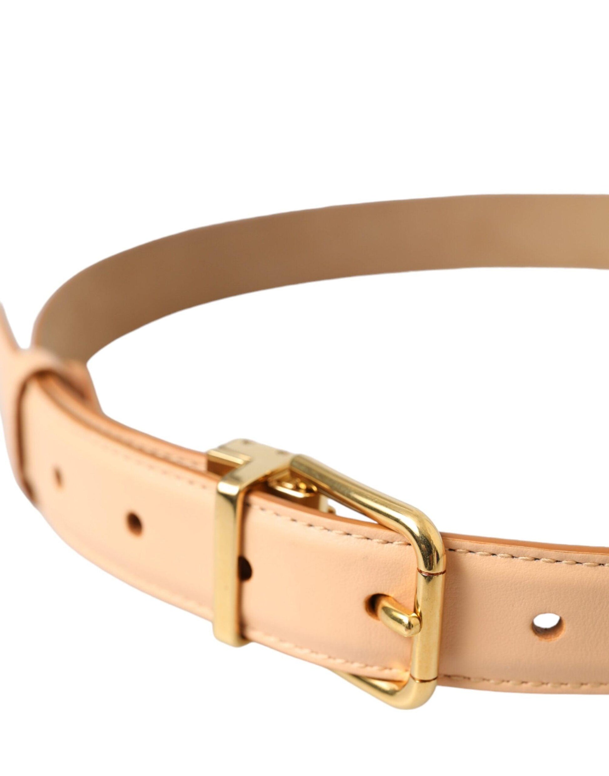 Dolce & Gabbana Beige Calfskin Leather Gold Metal Buckle Belt - Arichezz.store