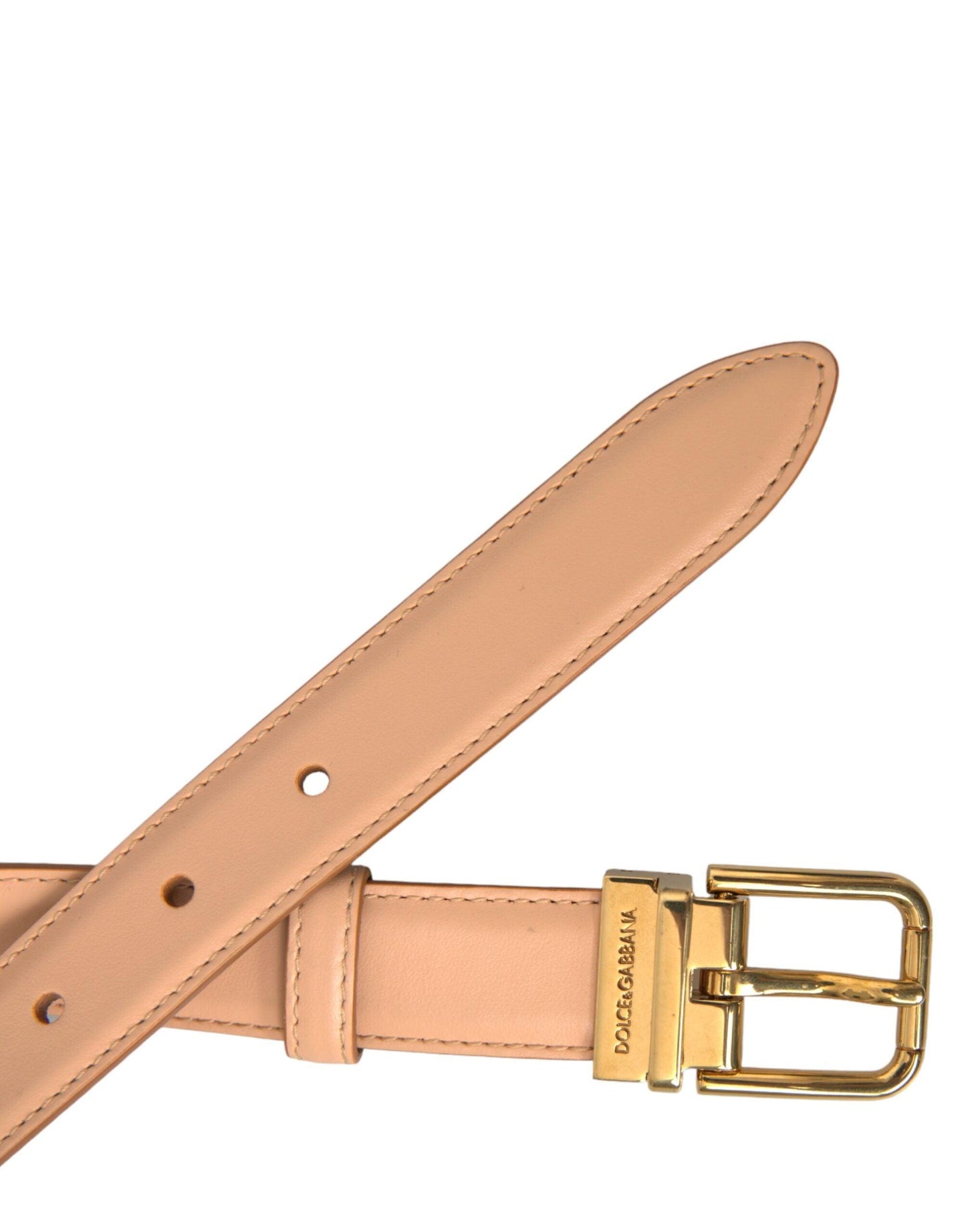 Dolce & Gabbana Beige Calfskin Leather Gold Metal Buckle Belt - Arichezz.store