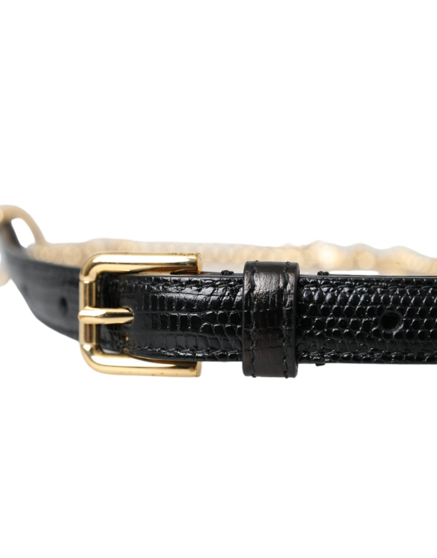 Dolce & Gabbana Black Leather Gold Chain Crystal Waist Women Belt - Arichezz.store