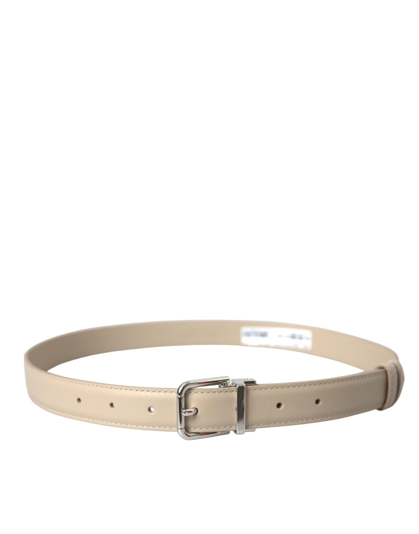 Dolce & Gabbana Beige Calfskin Leather Silver Metal Buckle Belt - Arichezz.store