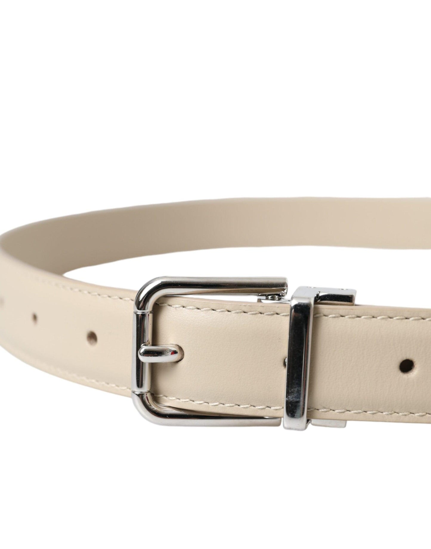 Dolce & Gabbana Beige Calfskin Leather Silver Metal Buckle Belt - Arichezz.store