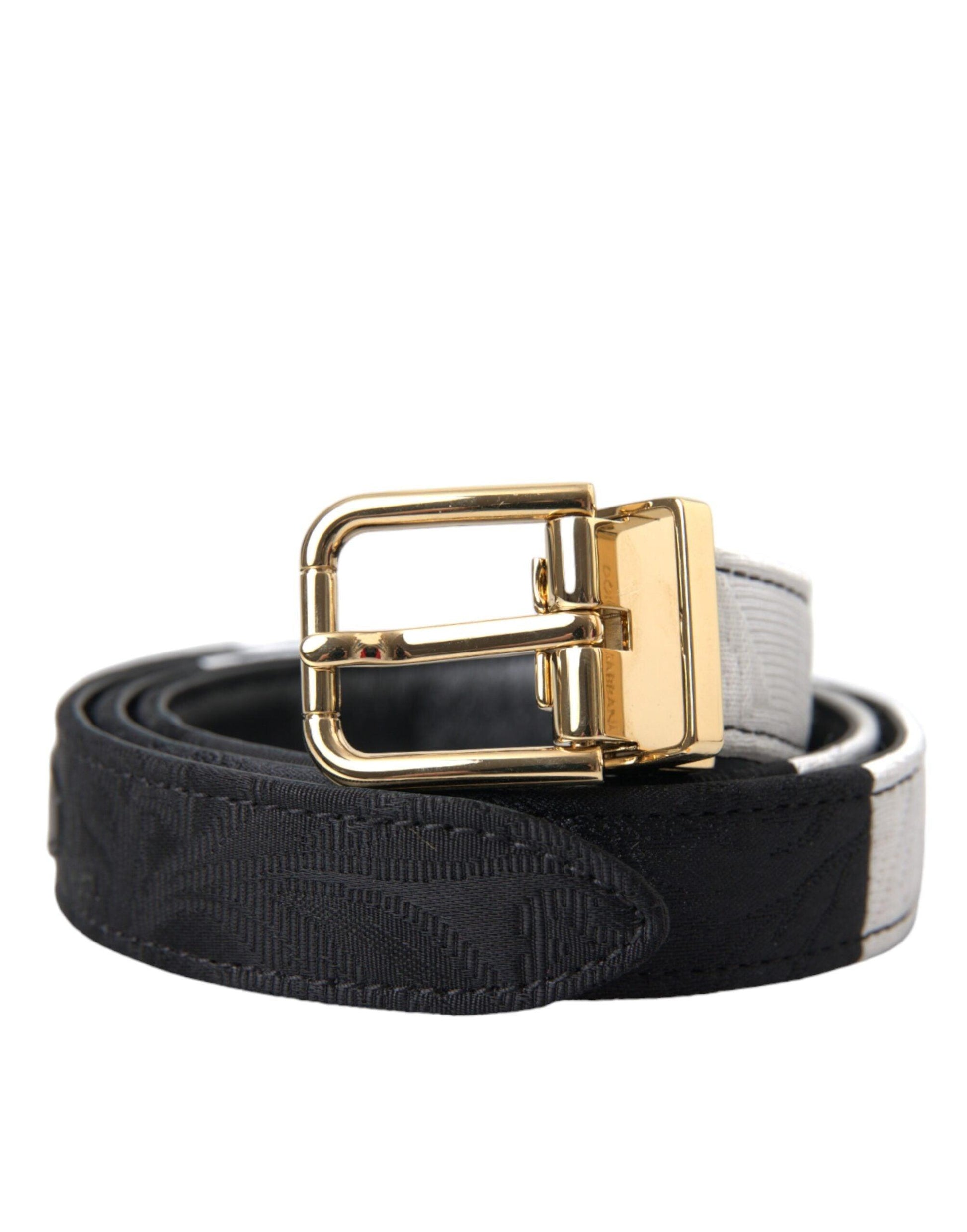 Dolce & Gabbana Black White Patchwork Gold Metal Buckle Belt - Arichezz.store