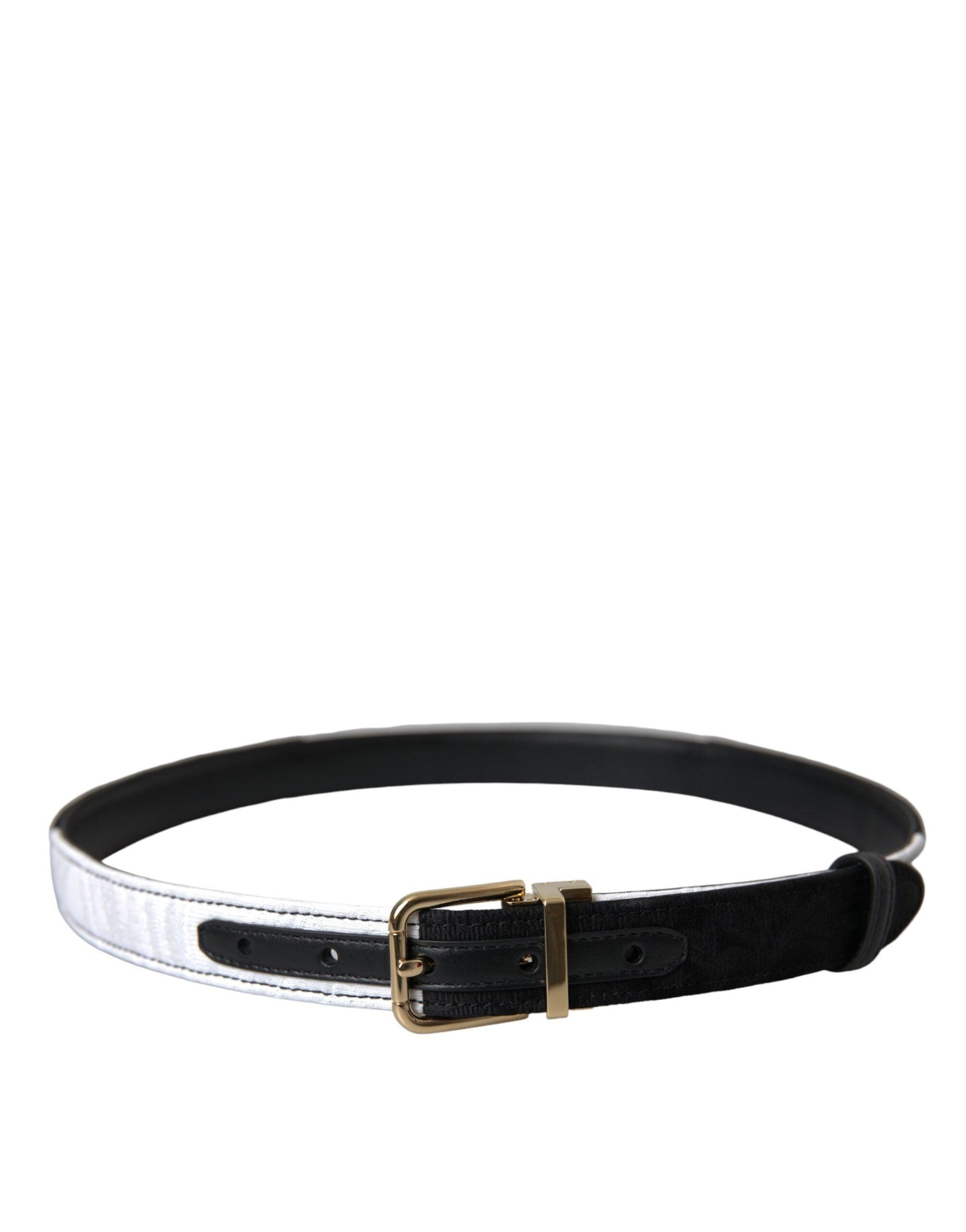 Dolce & Gabbana Black White Patchwork Gold Metal Buckle Belt - Arichezz.store