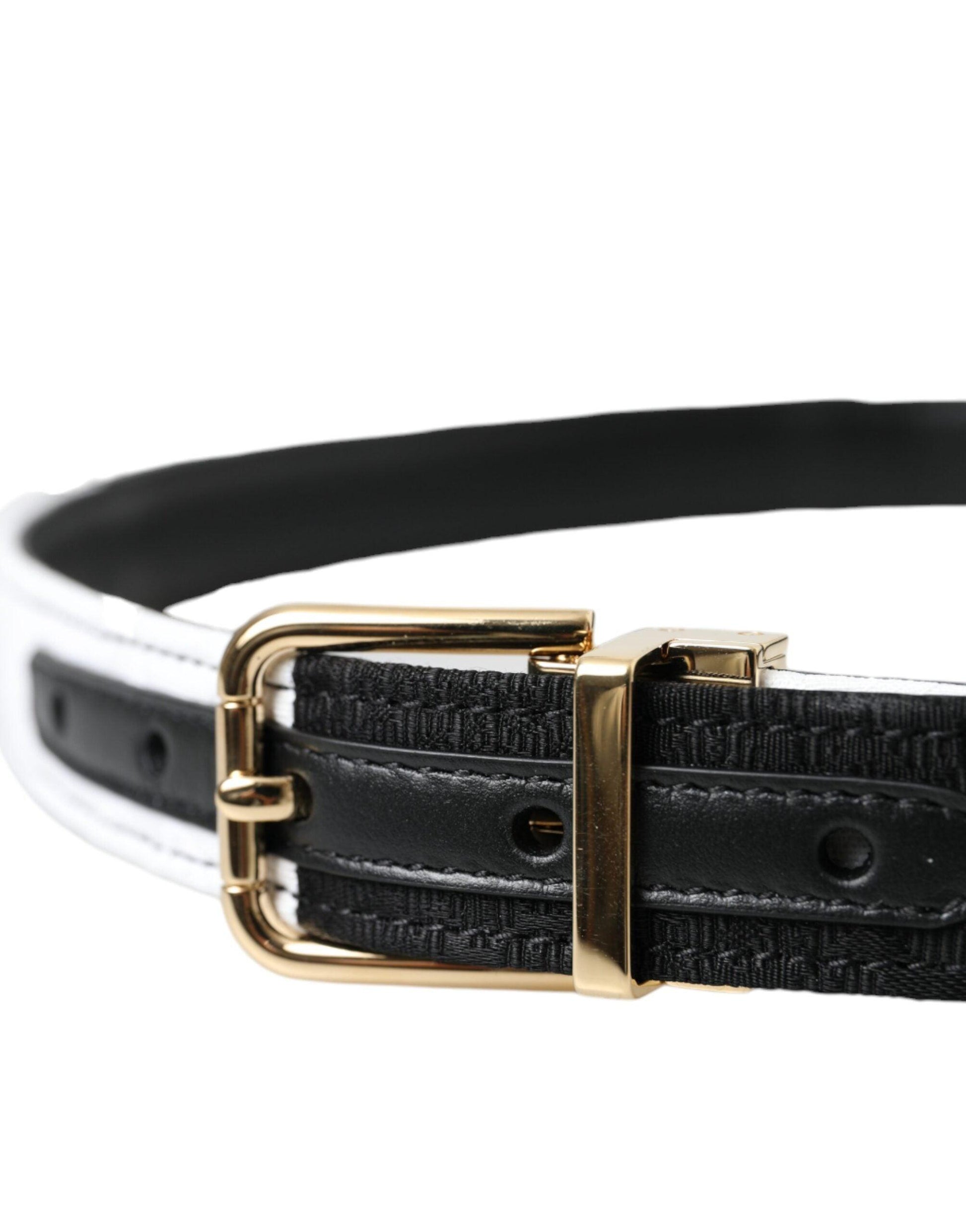 Dolce & Gabbana Black White Patchwork Gold Metal Buckle Belt - Arichezz.store