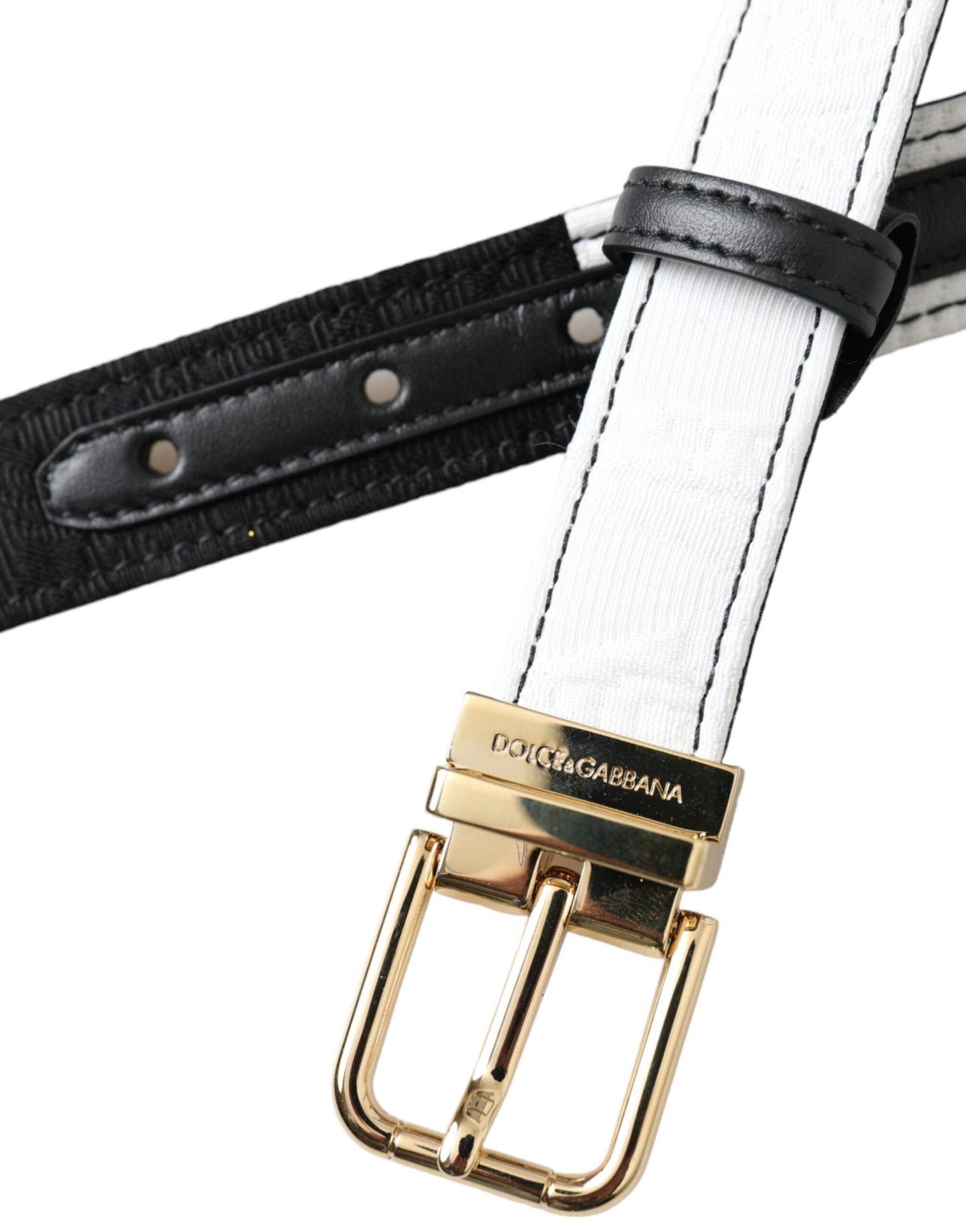 Dolce & Gabbana Black White Patchwork Gold Metal Buckle Belt - Arichezz.store